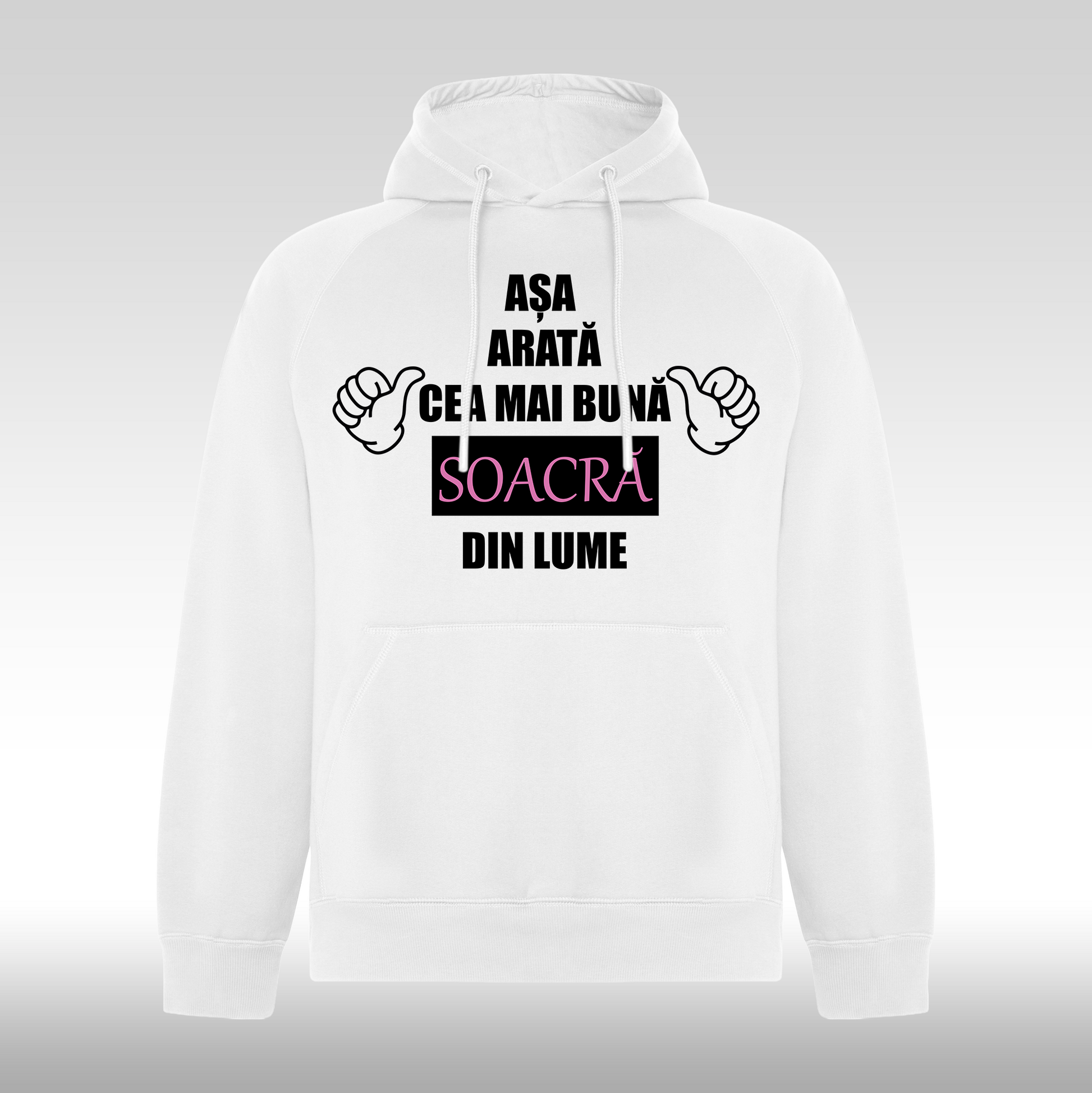 Hanorac alb personalizat Fata Dama mesaj "Asa Arata Cea Mai Buna Soacra Din Lume" streetwear
