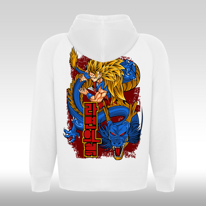 Hanorac alb personalizat Spate anime "Goku Super Sayan-Jin 3" streetwear
