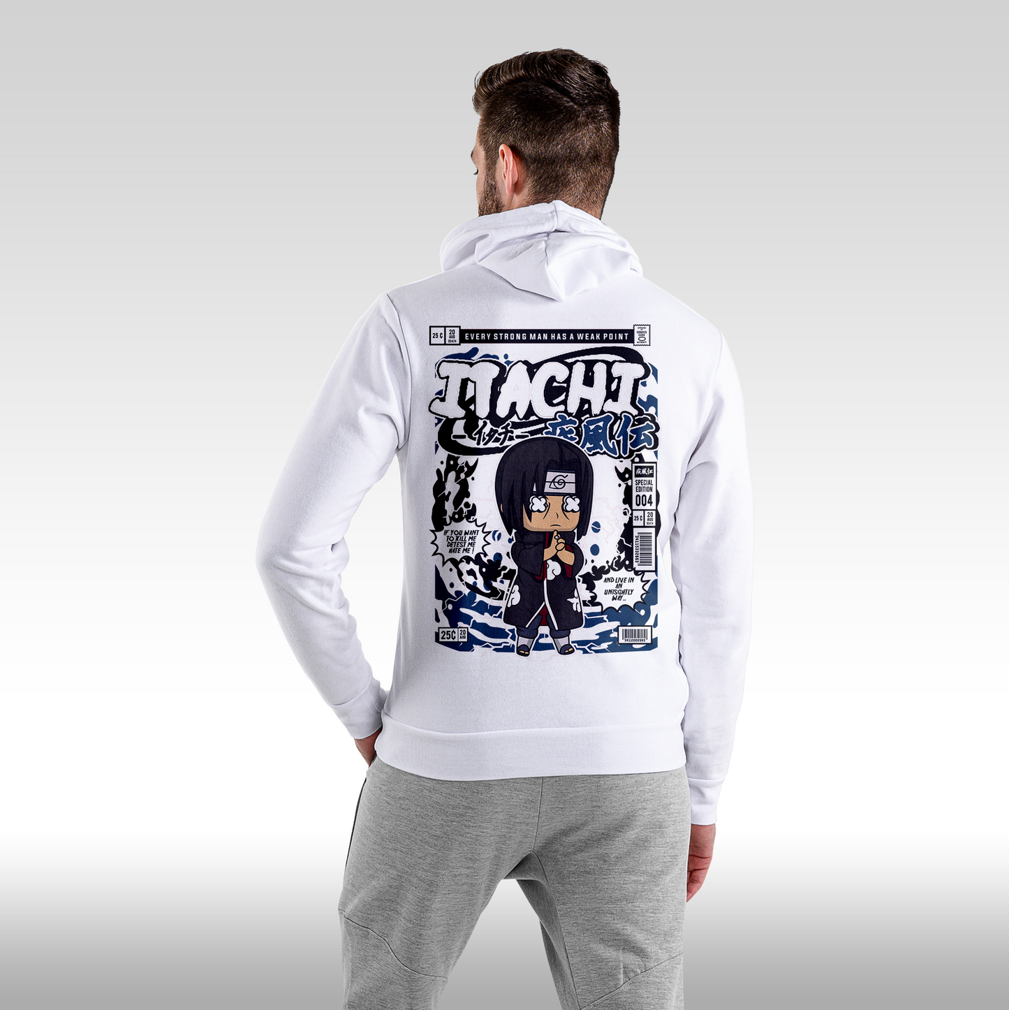 Hanorac alb personalizat Spate Barbat anime "Itachi" streetwear
