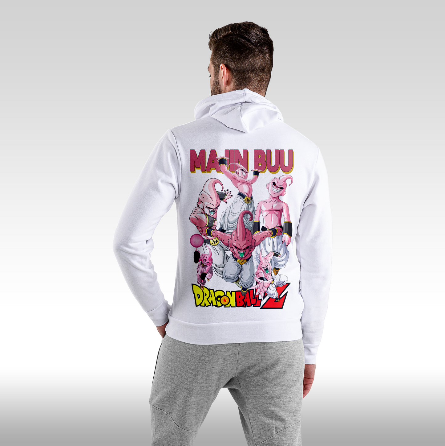Hanorac alb personalizat Spate barbat anime "Majin Buu" streetwear