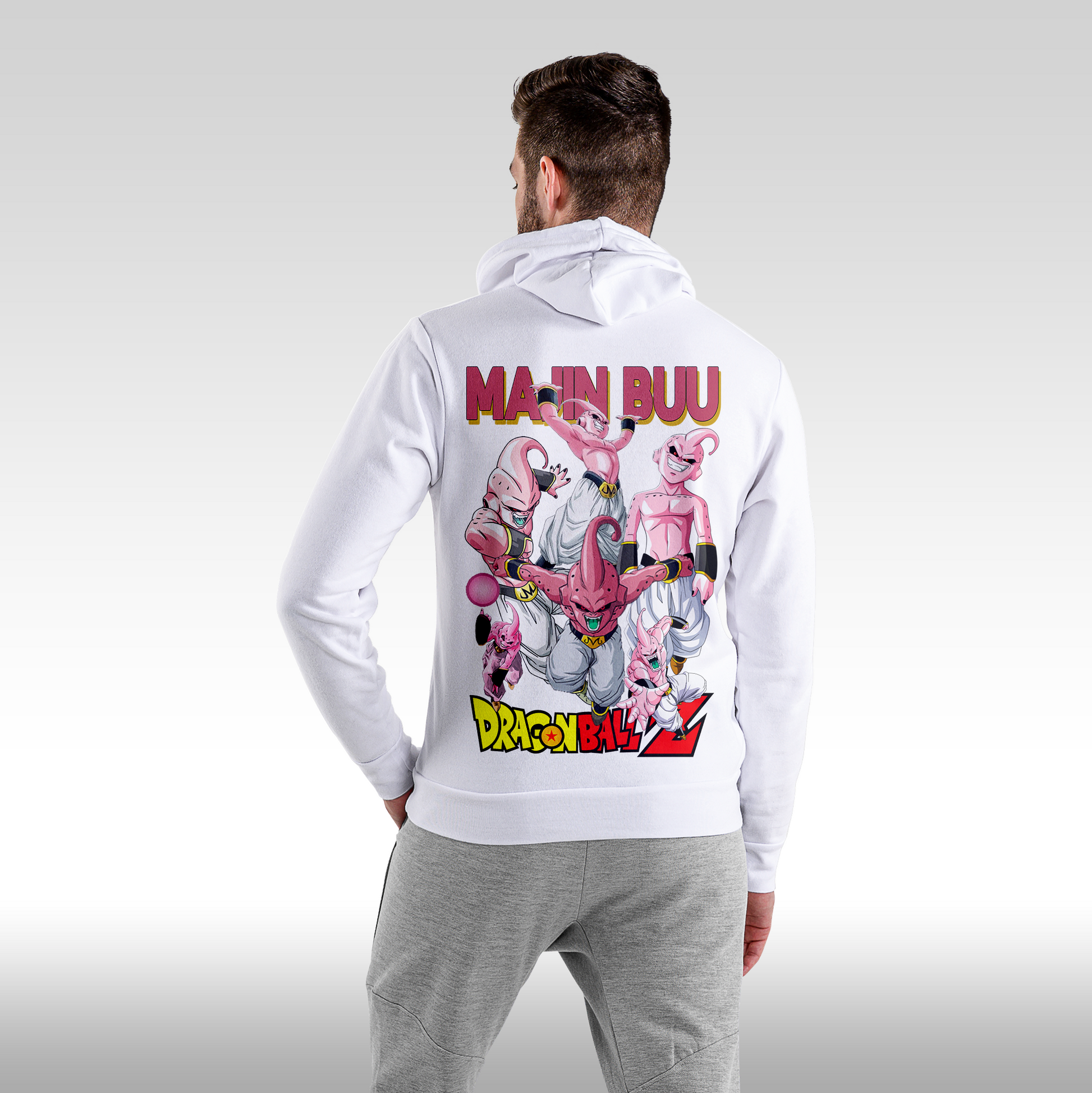 Hanorac alb personalizat Spate barbat anime "Majin Buu" streetwear