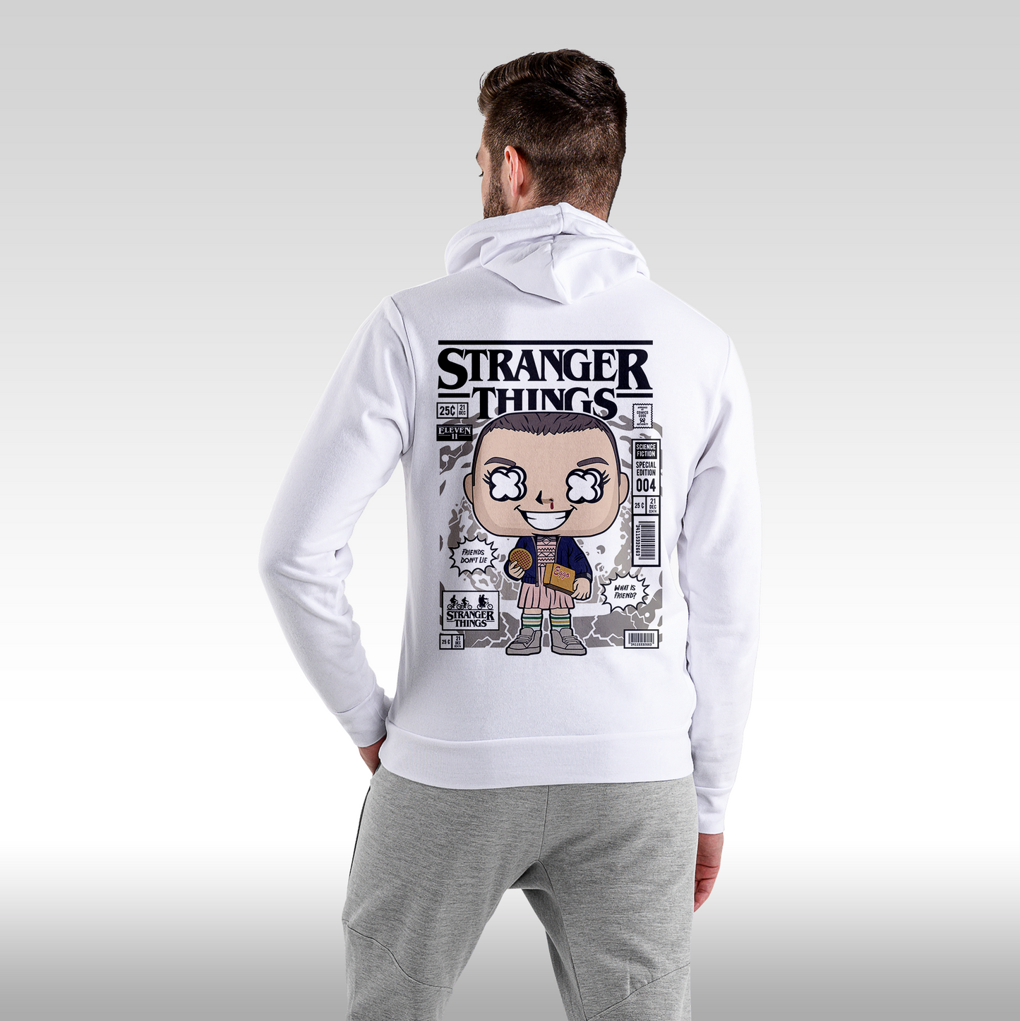 Hanorac alb personalizat Spate barbat urban "Stranger Things" streetwear