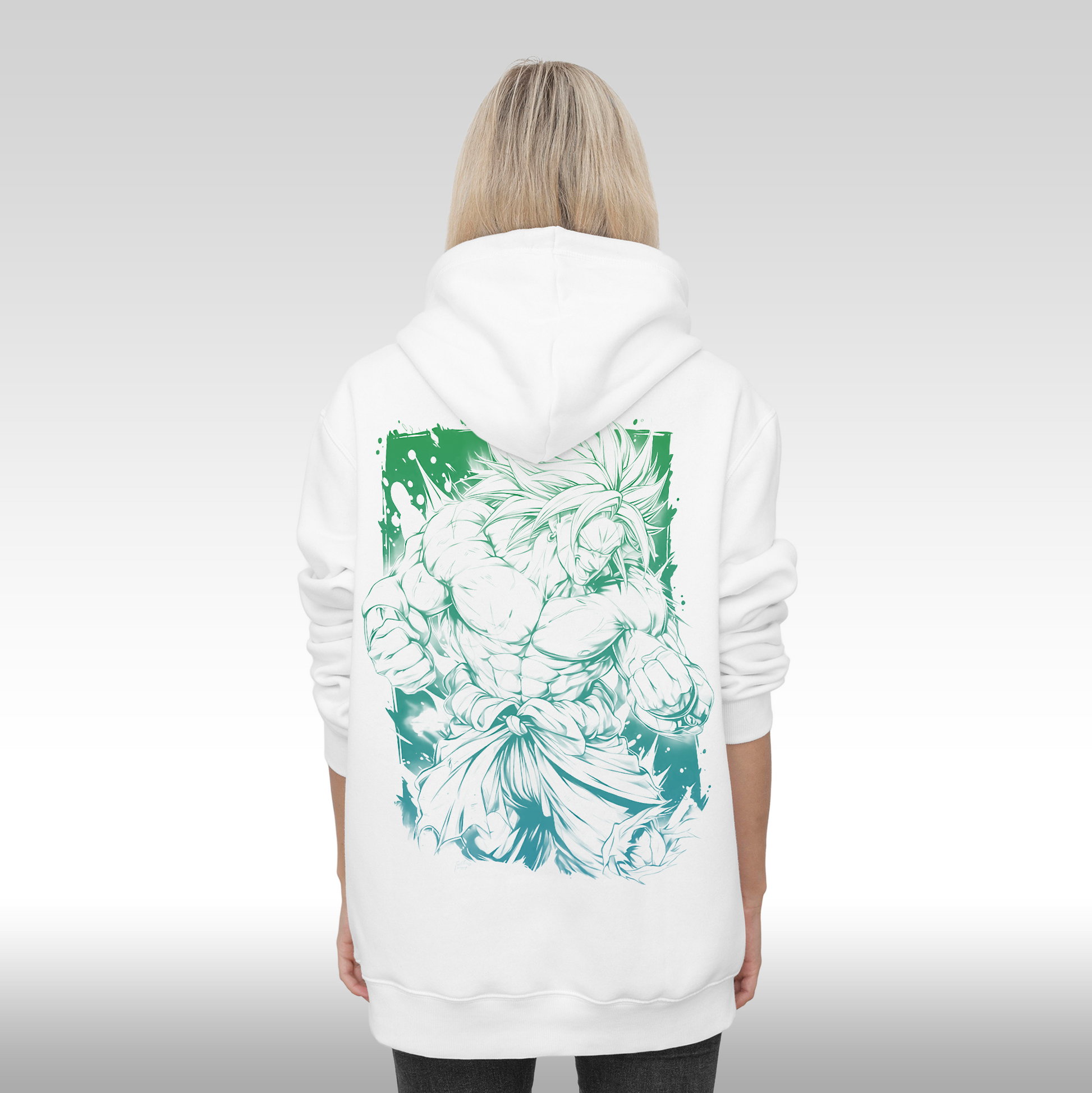 Hanorac alb personalizat Spate dama anime "Broly" streetwear
