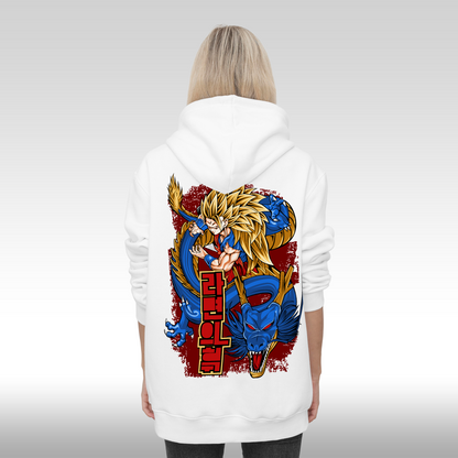 Hanorac alb personalizat Spate dama anime "Goku Super Sayan-Jin 3" streetwear
