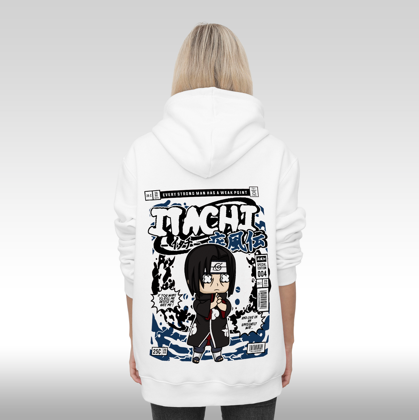 Hanorac alb personalizat Spate dama anime "Itachi" streetwear
