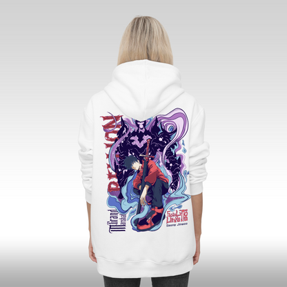 Hanorac alb personalizat Spate Dama anime "Solo Leveling Sung Ji Woo" streetwear