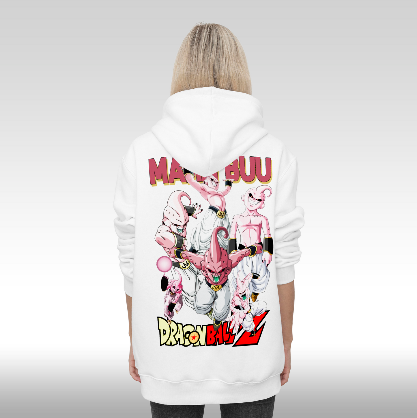 Hanorac alb personalizat Spate Dama anime "Majin Buu" streetwear