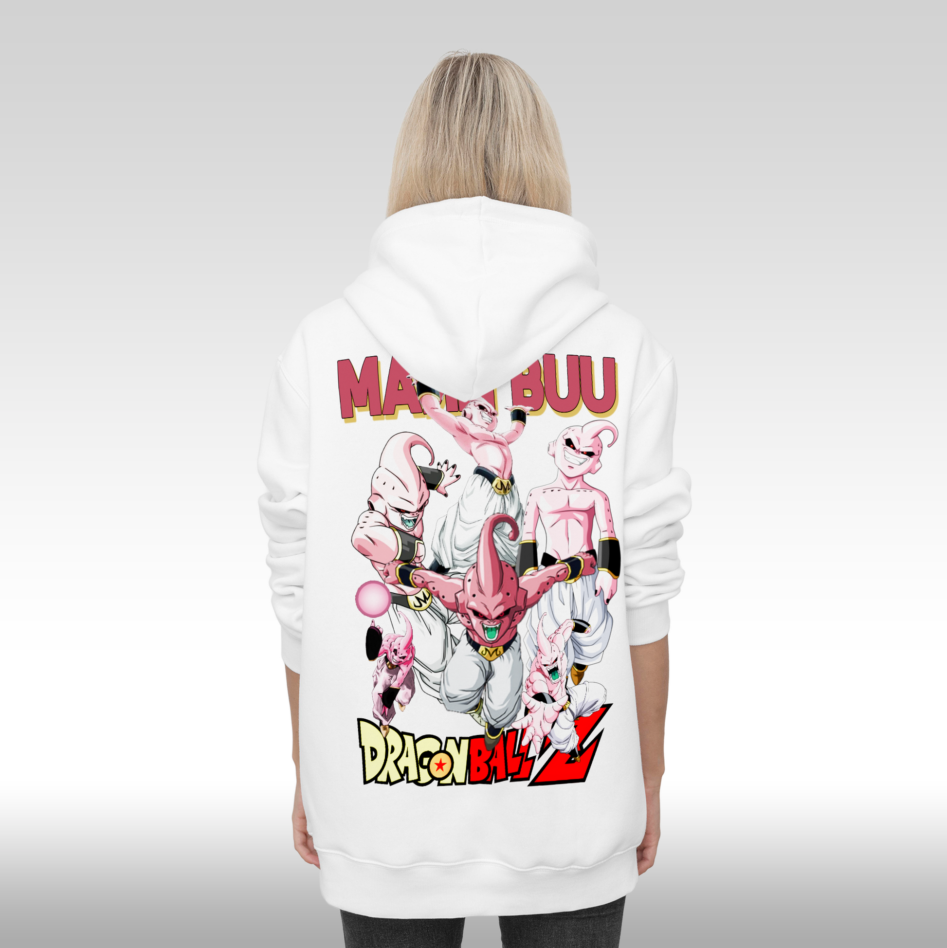 Hanorac alb personalizat Spate Dama anime "Majin Buu" streetwear
