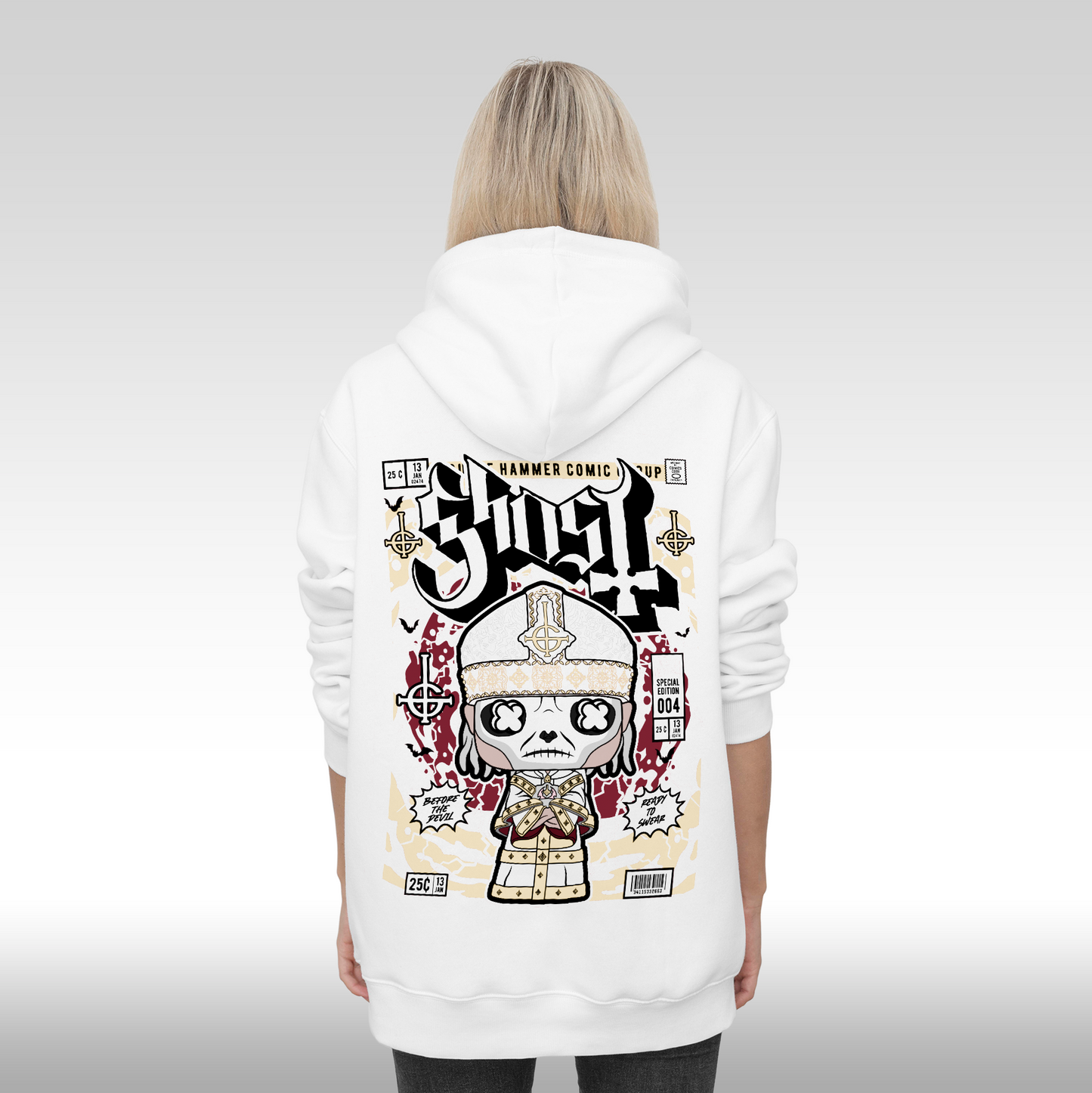 Hanorac alb personalizat Spate dama rock "Ghost" streetwear
