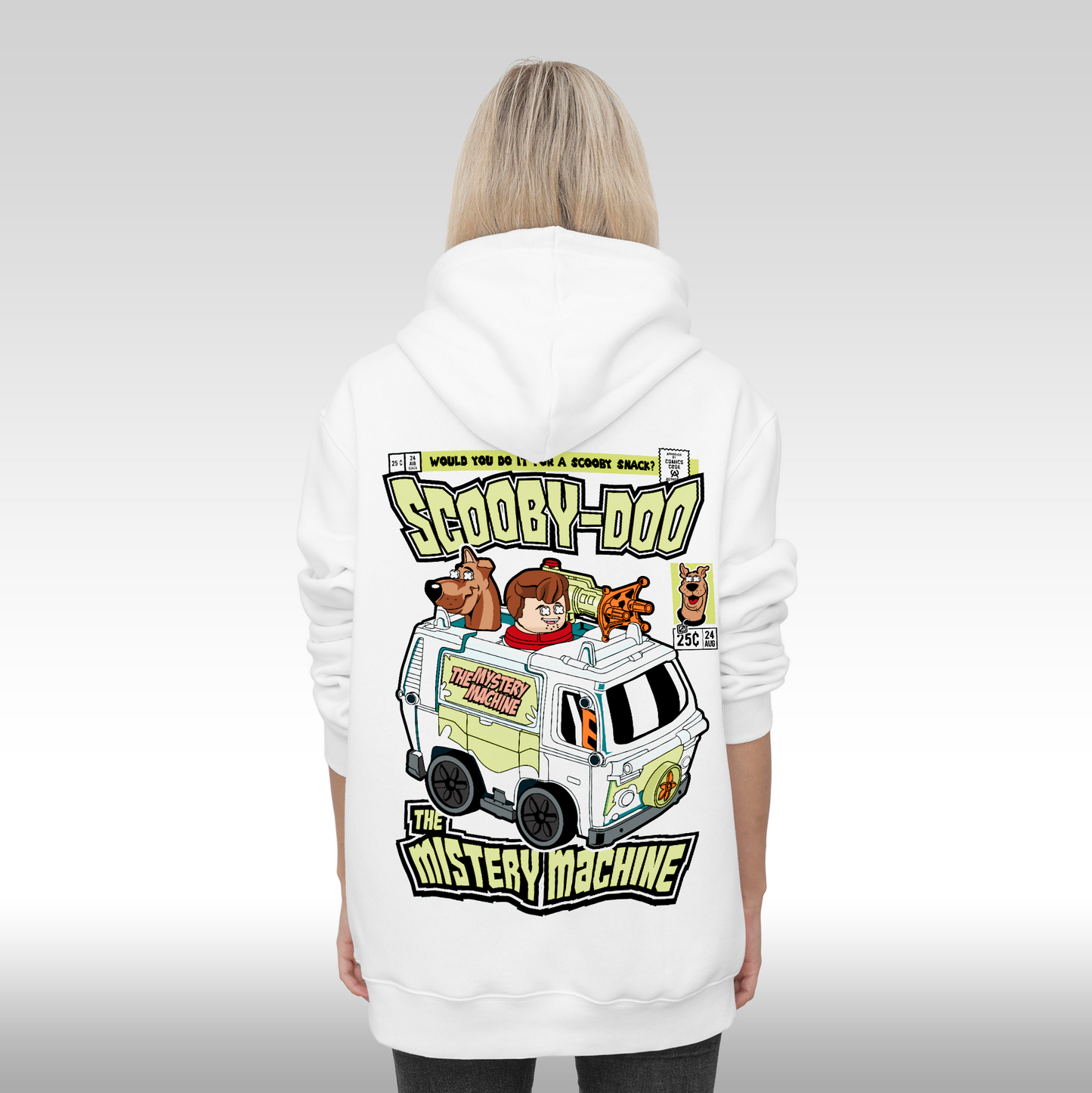 Hanorac alb personalizat Spate dama urban "Scooby-Doo" streetwear

