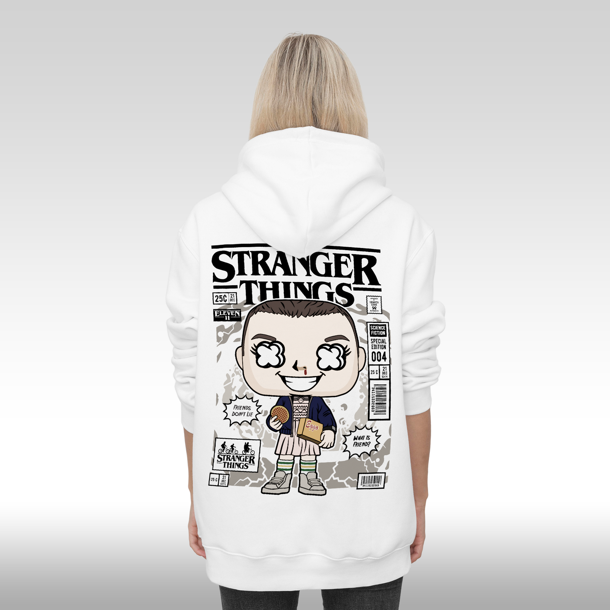 Hanorac alb personalizat Spate Dama urban "Stranger Things" streetwear