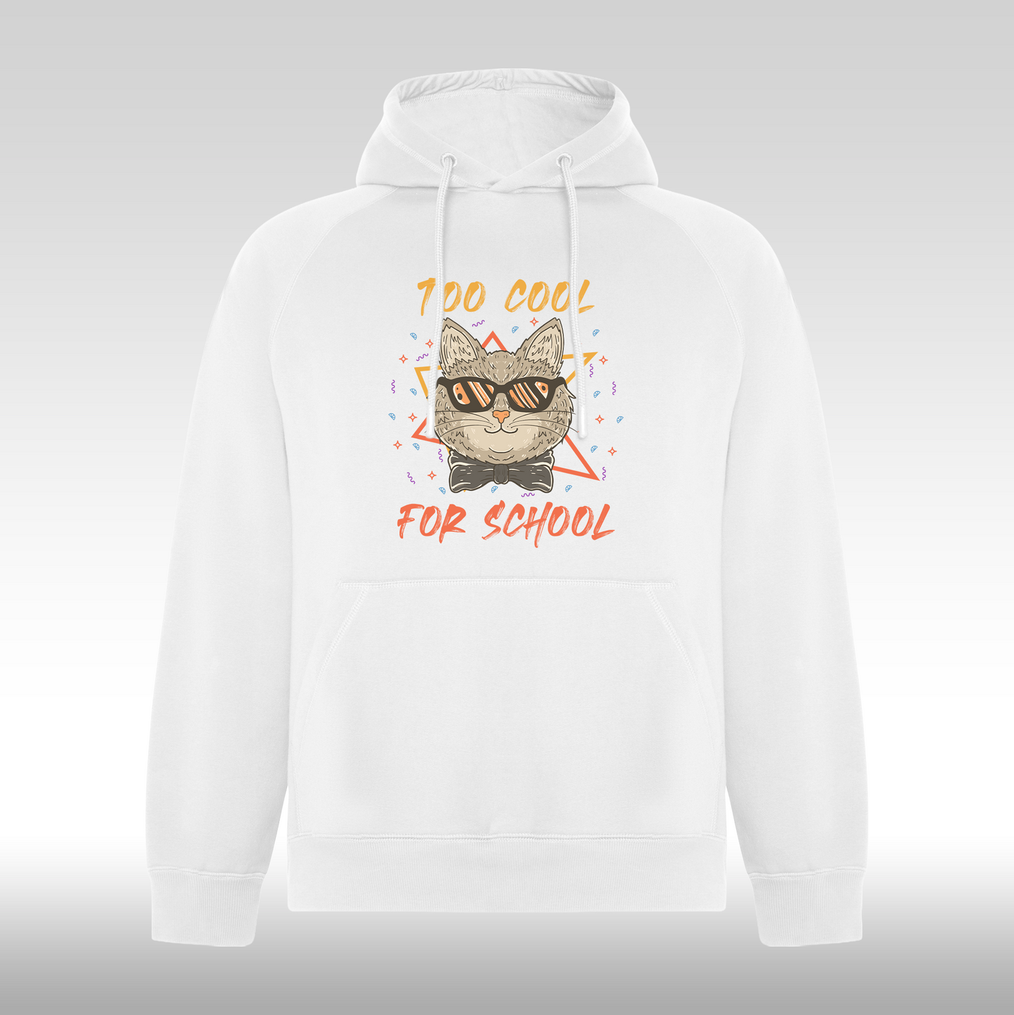 Hanorac alb personalizat urban "Too Cool For School" streetwear
