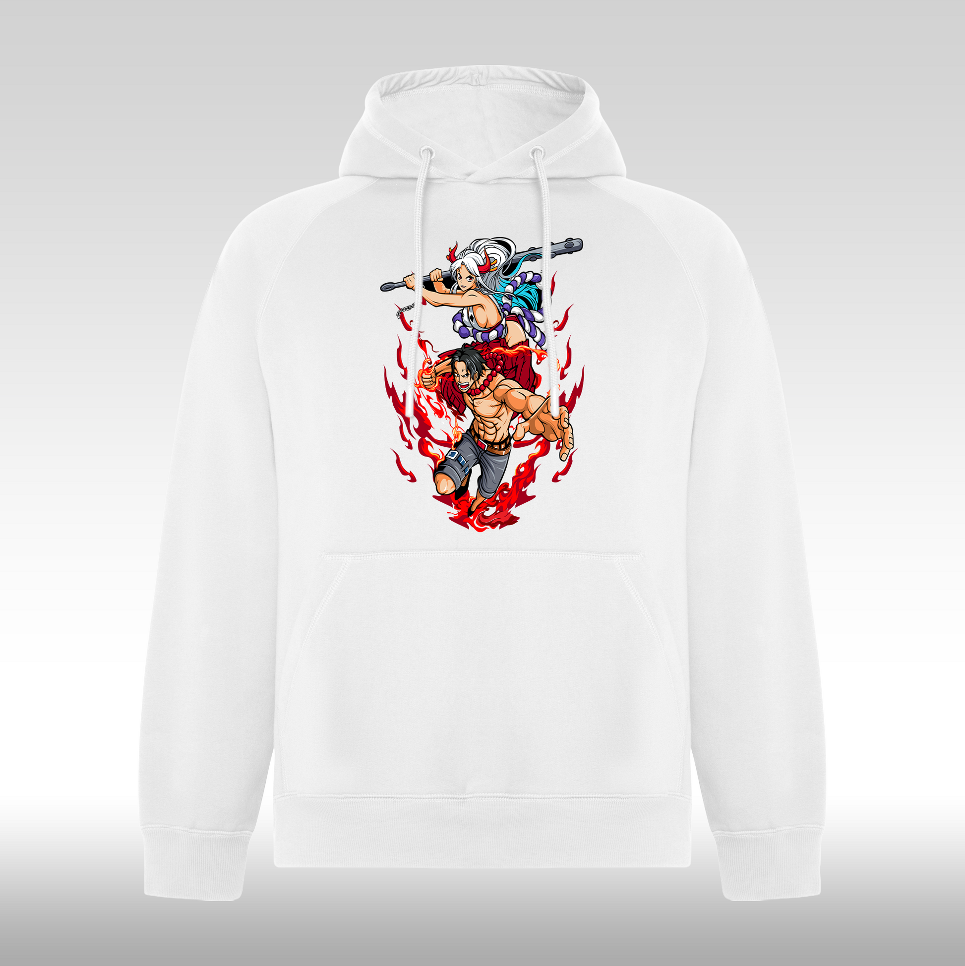 Hanorac alb personalizat anime "Ace x Yamato" streetwear
