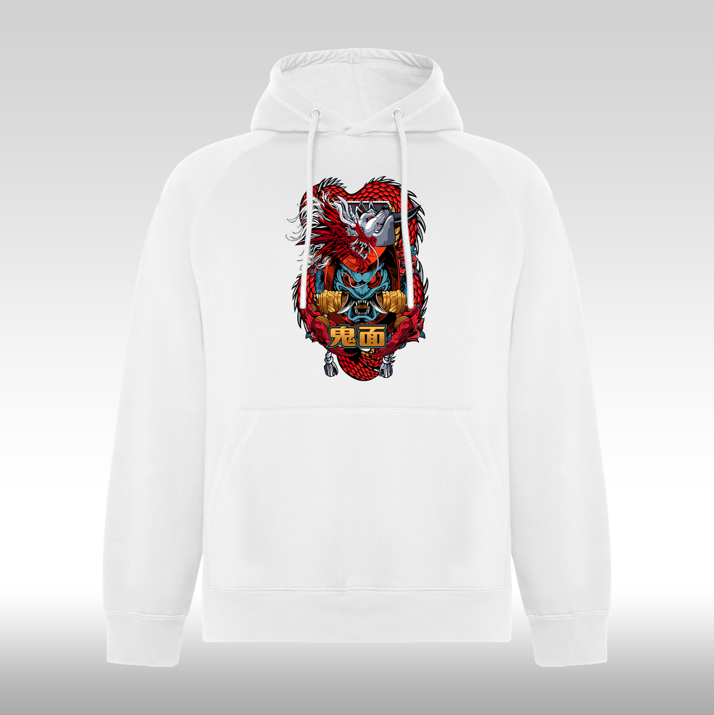 Hanorac alb personalizat anime "Demon Mask" streetwear
