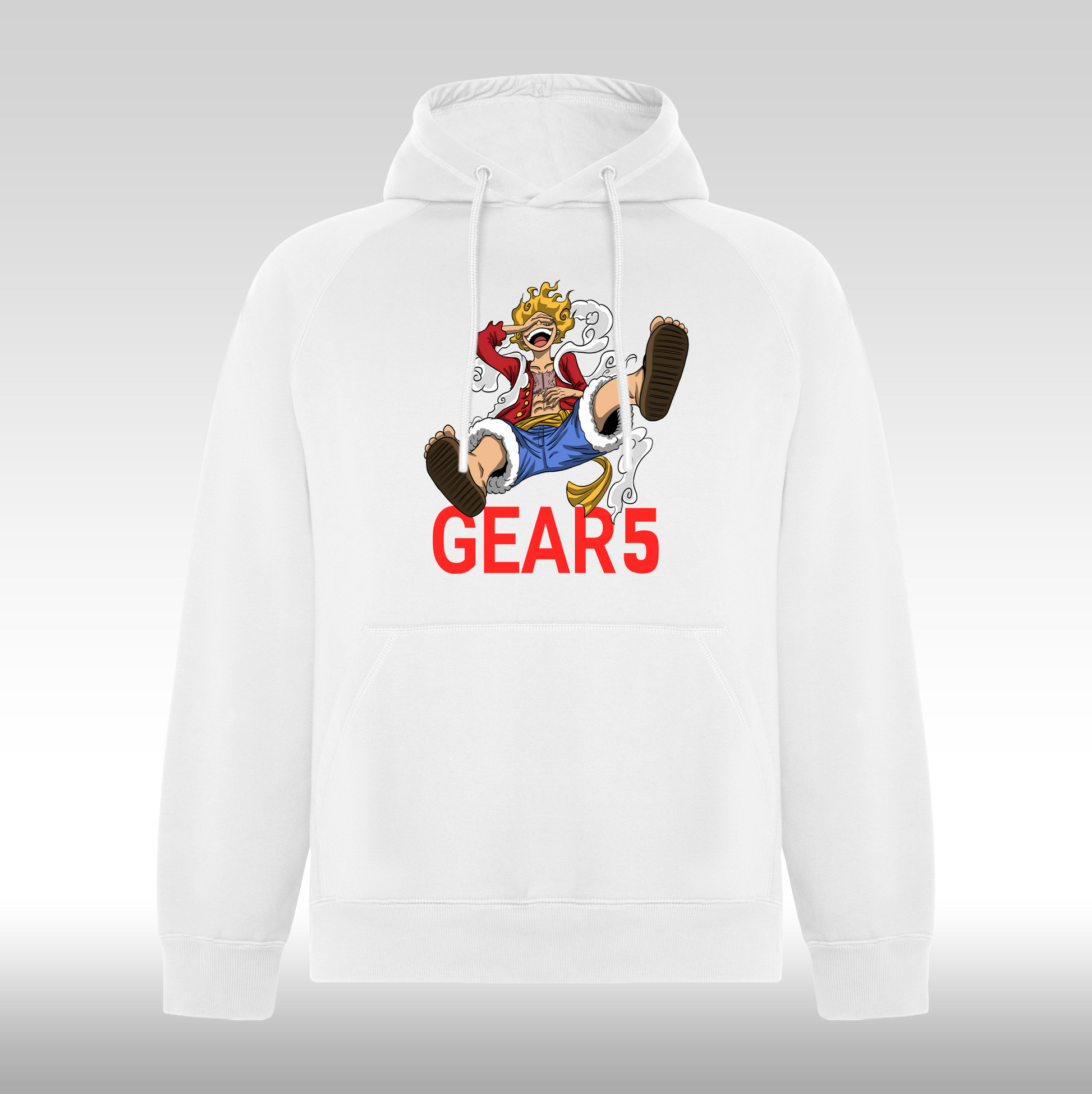 Hanorac alb personalizat anime "Monkey D. Luffy Gear 5" streetwear
