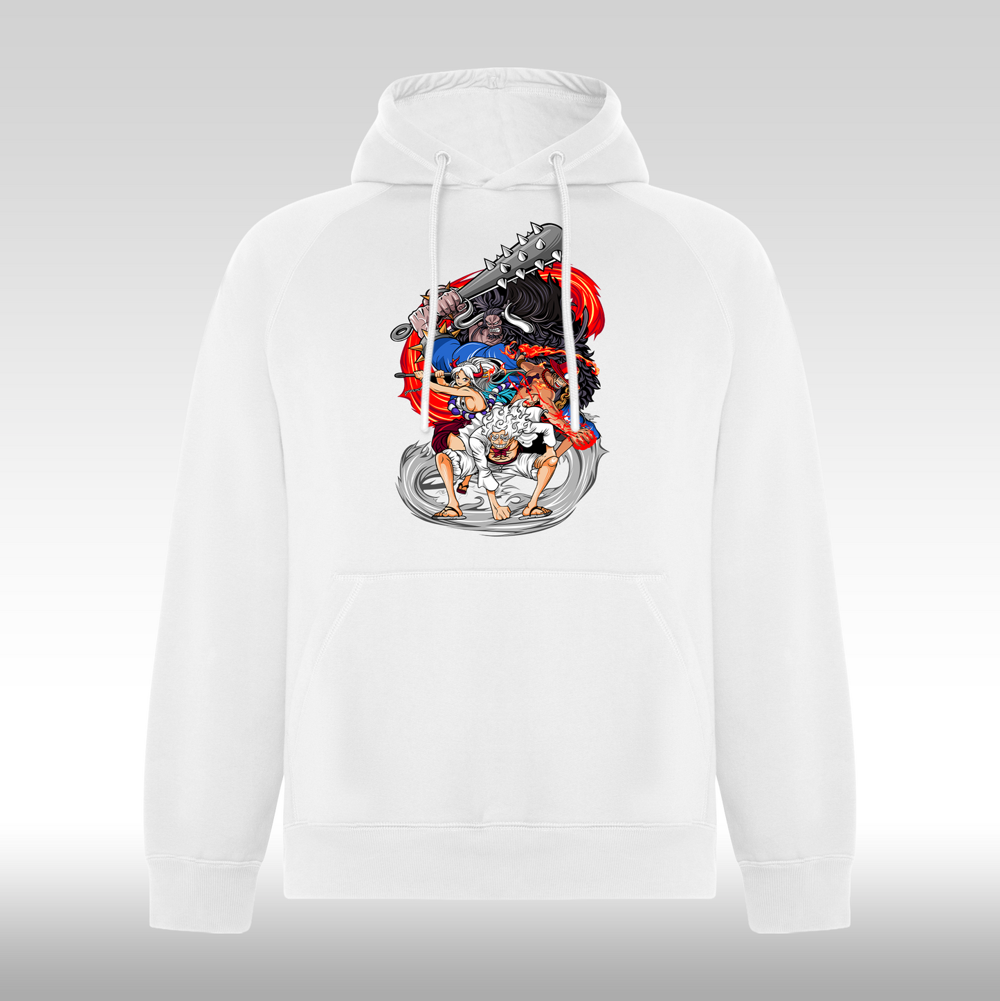 Hanorac alb personalizat anime "One Piece: Fight Against Kaido" streetwear
