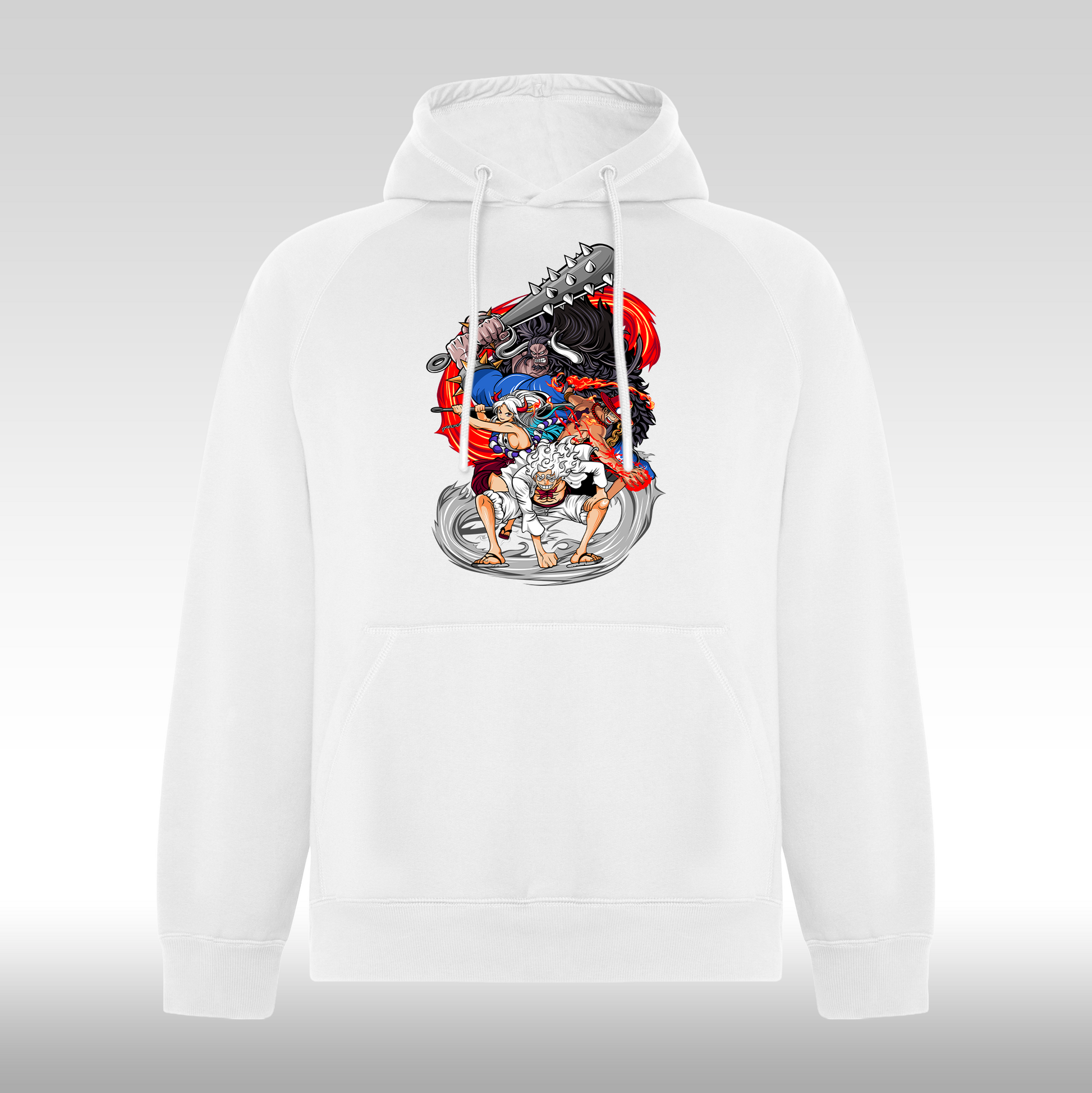Hanorac alb personalizat anime "One Piece: Fight Against Kaido" streetwear
