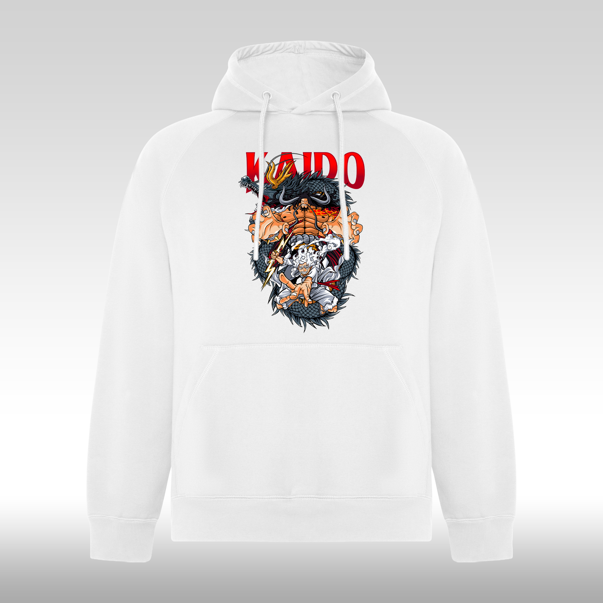 Hanorac alb personalizat anime "One Piece: Kaido" streetwear
