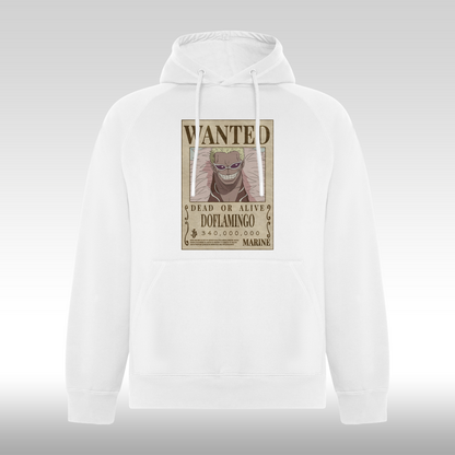 Hanorac alb personalizat anime "WANTED : Doflamingo" streetwear
