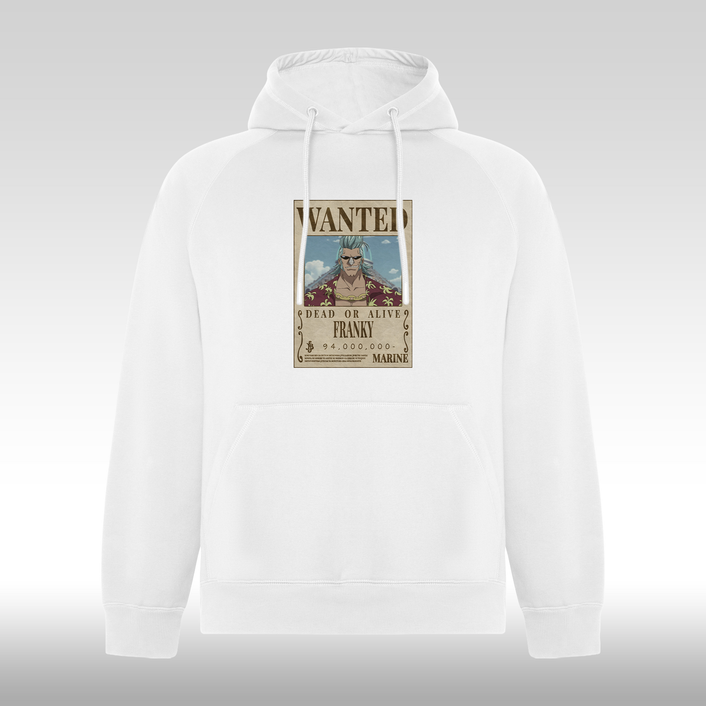Hanorac alb personalizat anime "WANTED: Franky" streetwear
