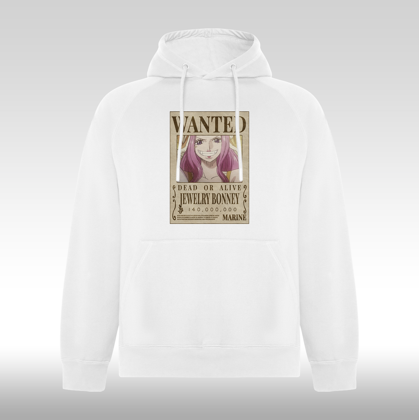 Hanorac alb personalizat anime "WANTED : Jewelry Bonney" streetwear
