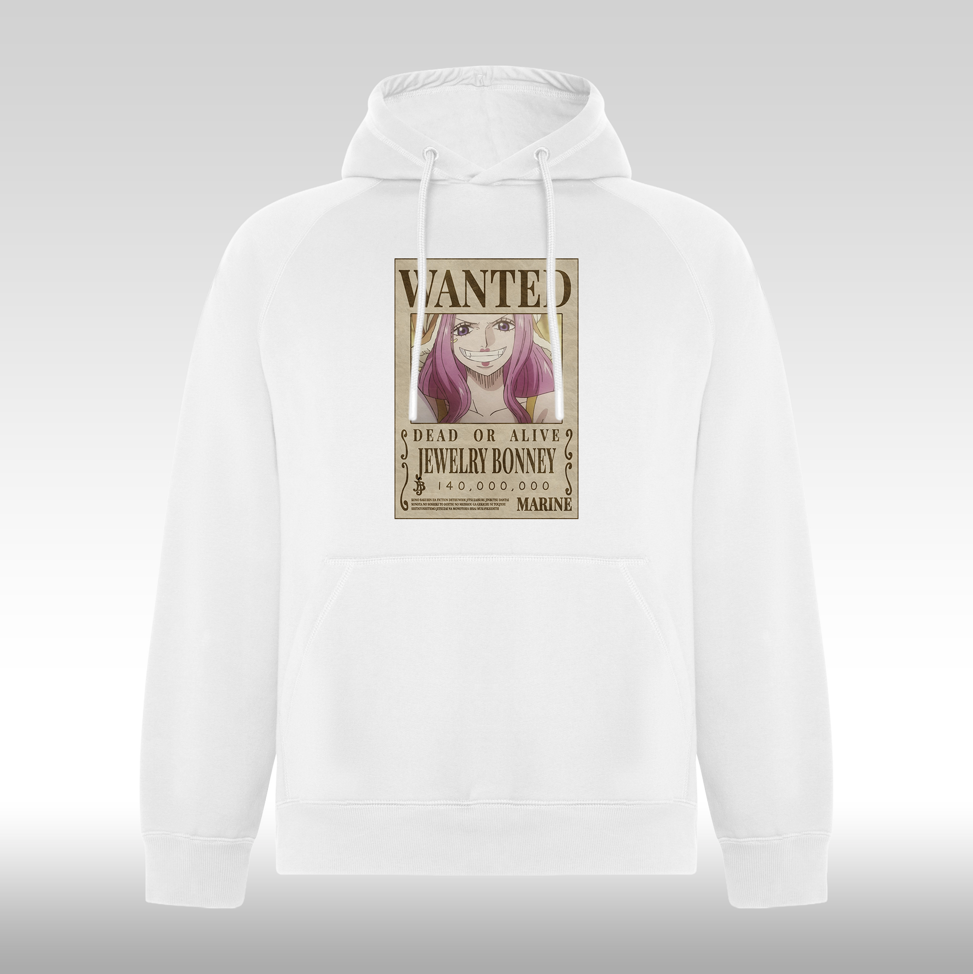 Hanorac alb personalizat anime "WANTED : Jewelry Bonney" streetwear
