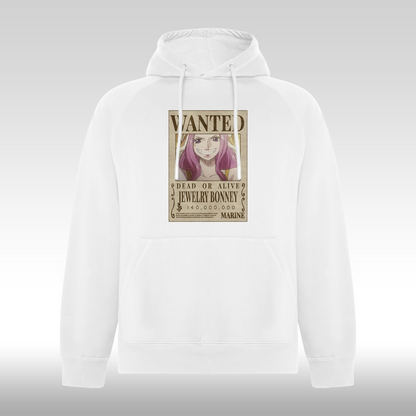 Hanorac alb personalizat anime "WANTED : Jewelry Bonney" streetwear
