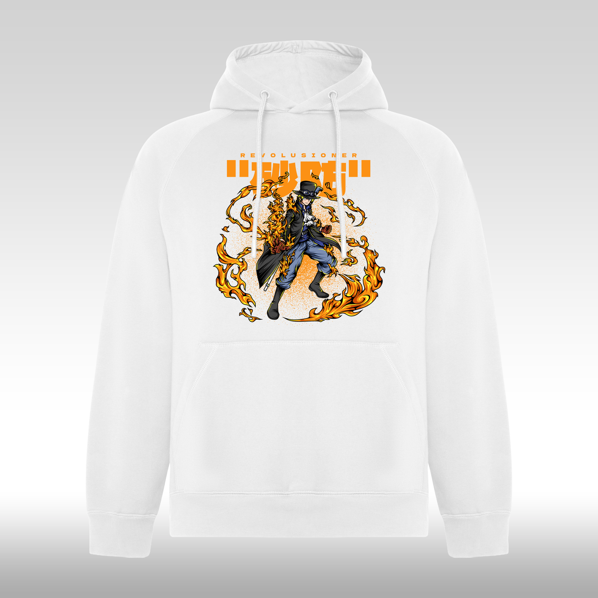 Hanorac alb personalizat urban "Revolusioner Sabo" streetwear
