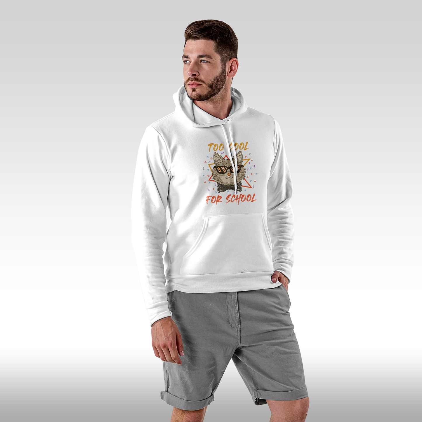 Hanorac alb personalizat Fata Barbat urban "Too Cool For School" streetwear
