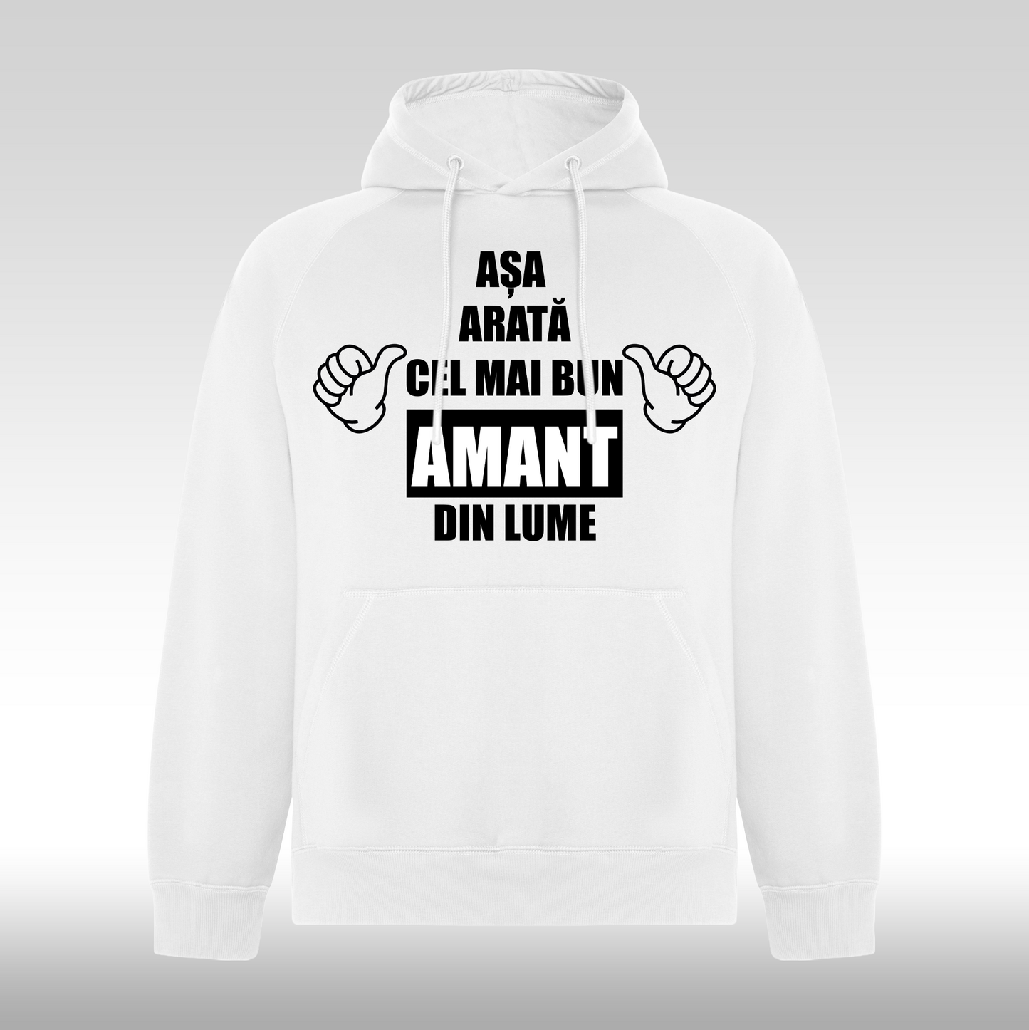 Hanorac alb personalizat Fata Barbat mesaj "Asa Arata Cel Mai Bun Amant Din Lume" streetwear
