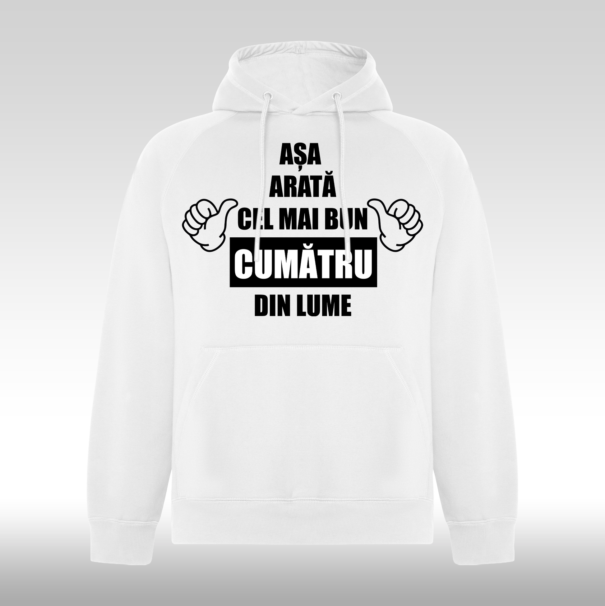 Hanorac alb personalizat Fata Barbat mesaj "Asa Arata Cel Mai Bun Cumatru Din Lume" streetwear

