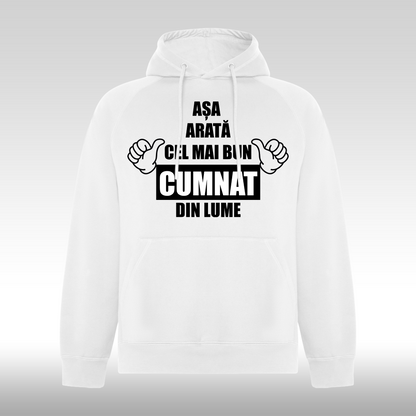 Hanorac alb personalizat Fata Barbat mesaj "Asa Arata Cel Mai Bun Cumnat Din Lume" streetwear
