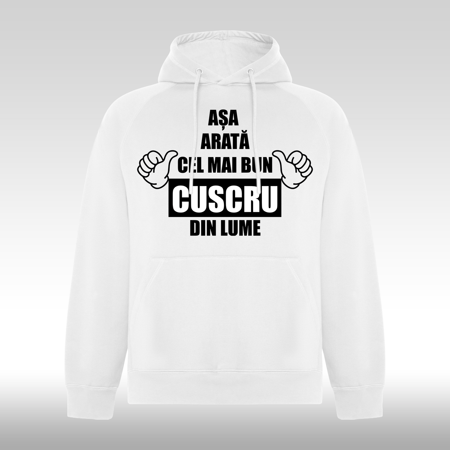 Hanorac alb personalizat Fata Barbat mesaj "Asa Arata Cel Mai Bun Cuscru Din Lume" streetwear
