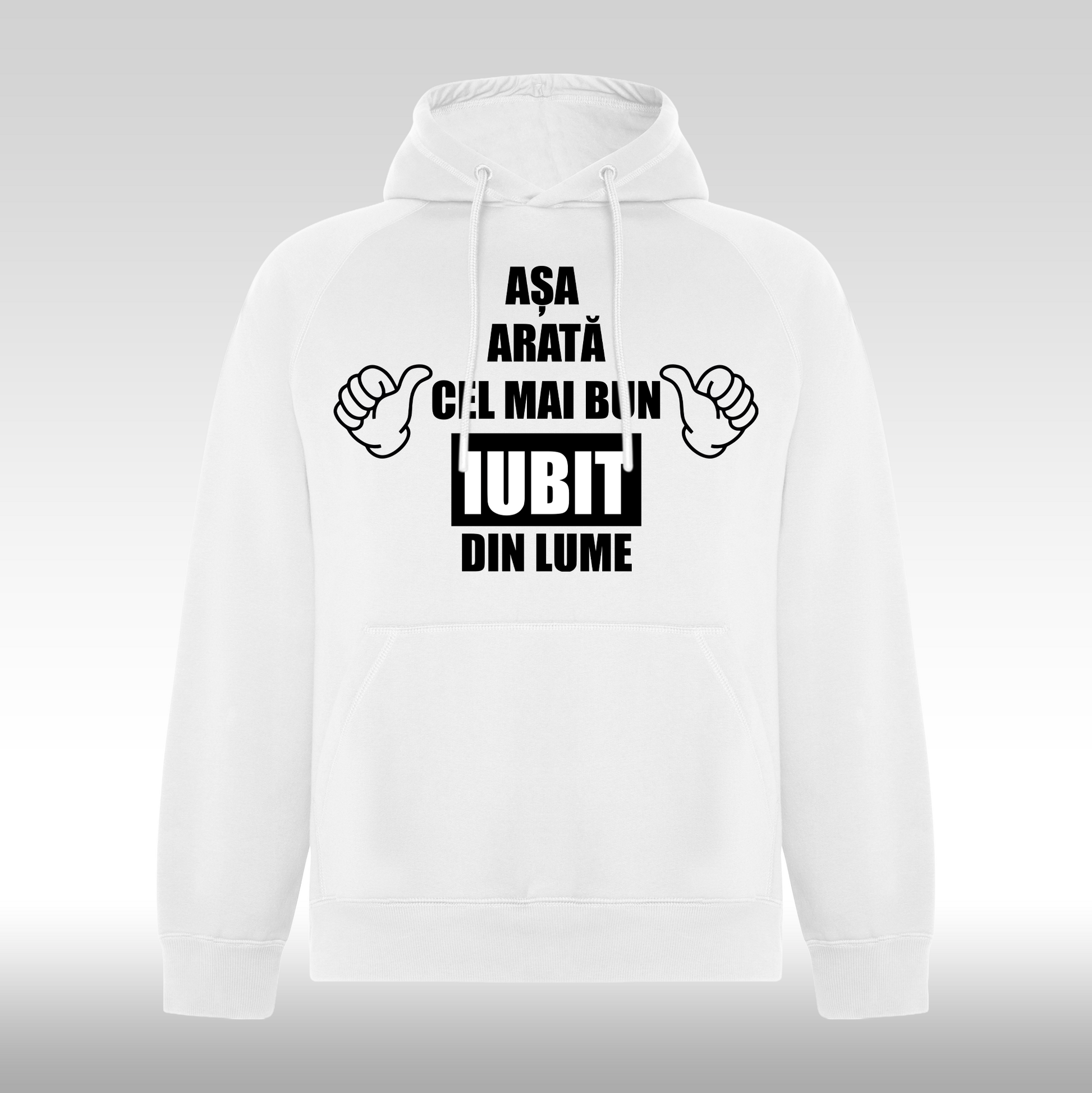 Hanorac alb personalizat Barbat mesaj "Asa Arata Cel Mai Bun Iubit Din Lume" streetwear
