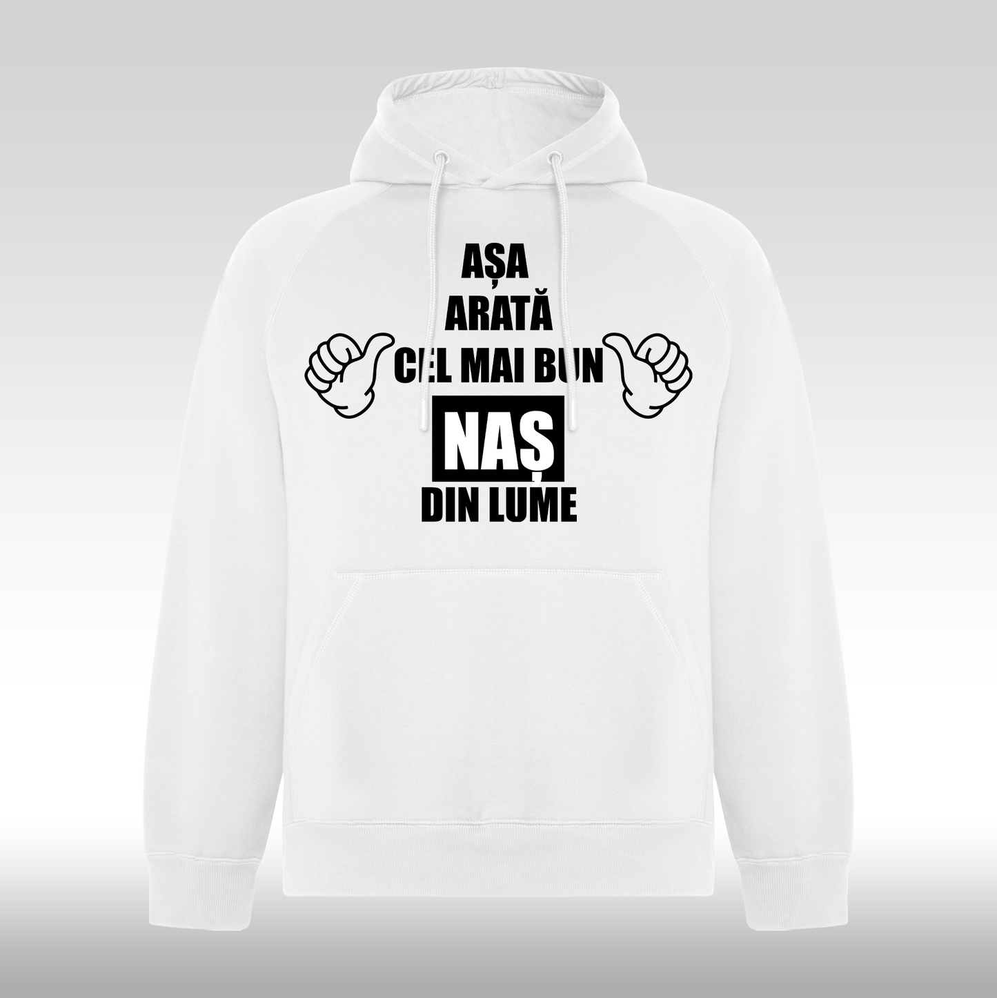 Hanorac alb personalizat Barbat mesaj "Asa Arata Cel Mai Bun Nas Din Lume" streetwear
