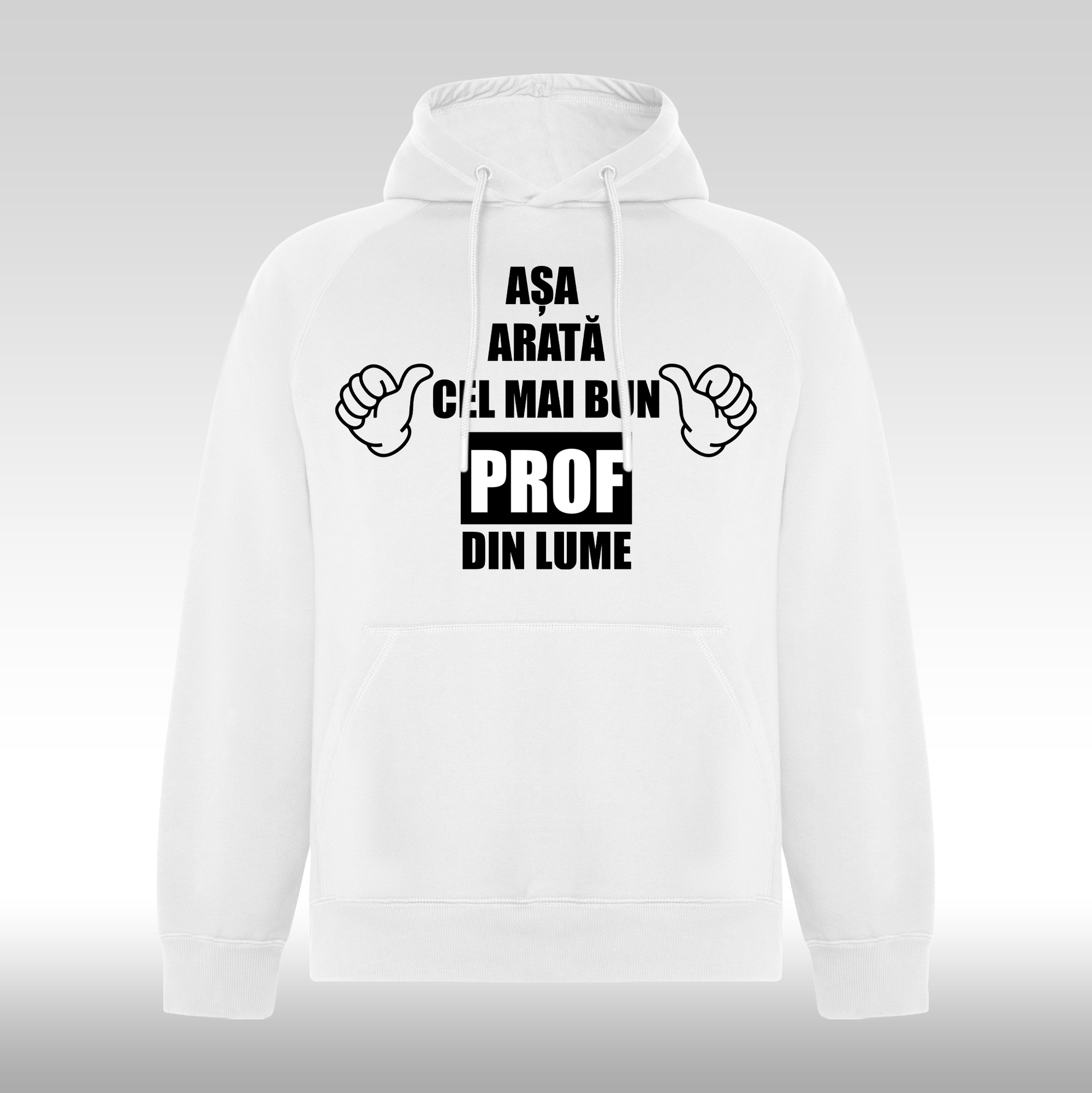 Hanorac alb personalizat Barbat mesaj "Asa Arata Cel Mai Bun Prof Din Lume" streetwear
