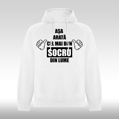 Hanorac alb personalizat Fata Barbat mesaj "Asa Arata Cel Mai Bun Socru Din Lume" streetwear

