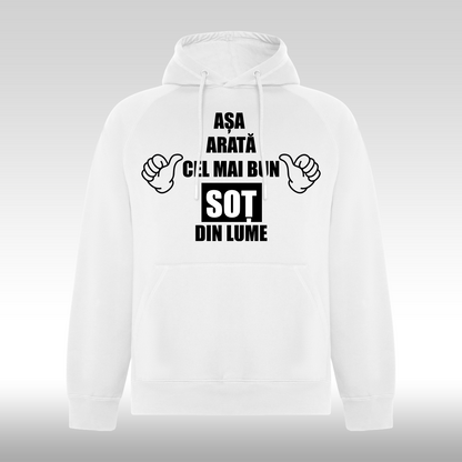 Hanorac Negru personalizat Barbat mesaj "Asa Arata Cel Mai Bun Sot Din Lume" streetwear
