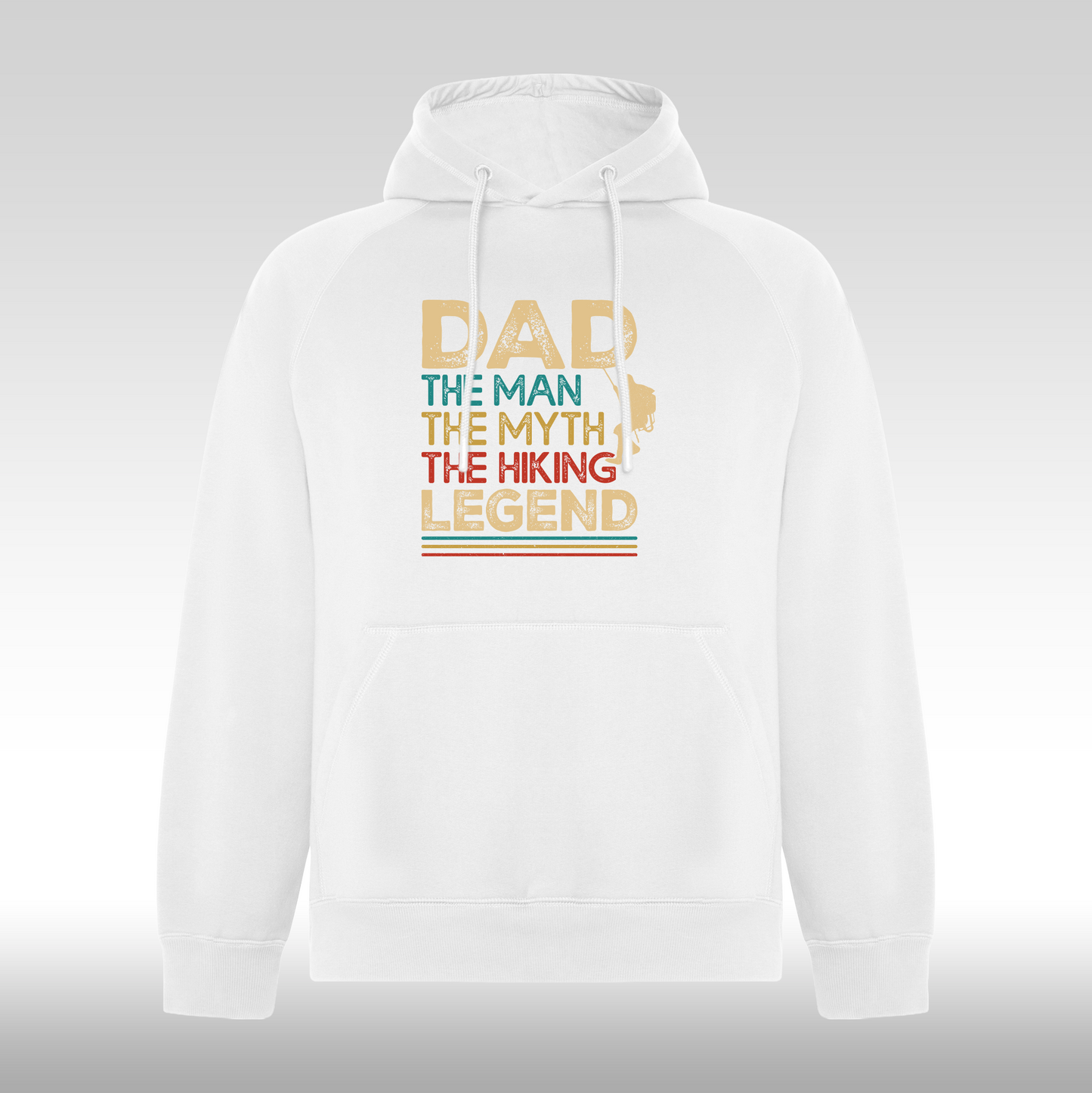 Hanorac alb personalizat Fata Barbat tata "Dad, The Man, The Myth, The Hiking, Legend" streetwear
