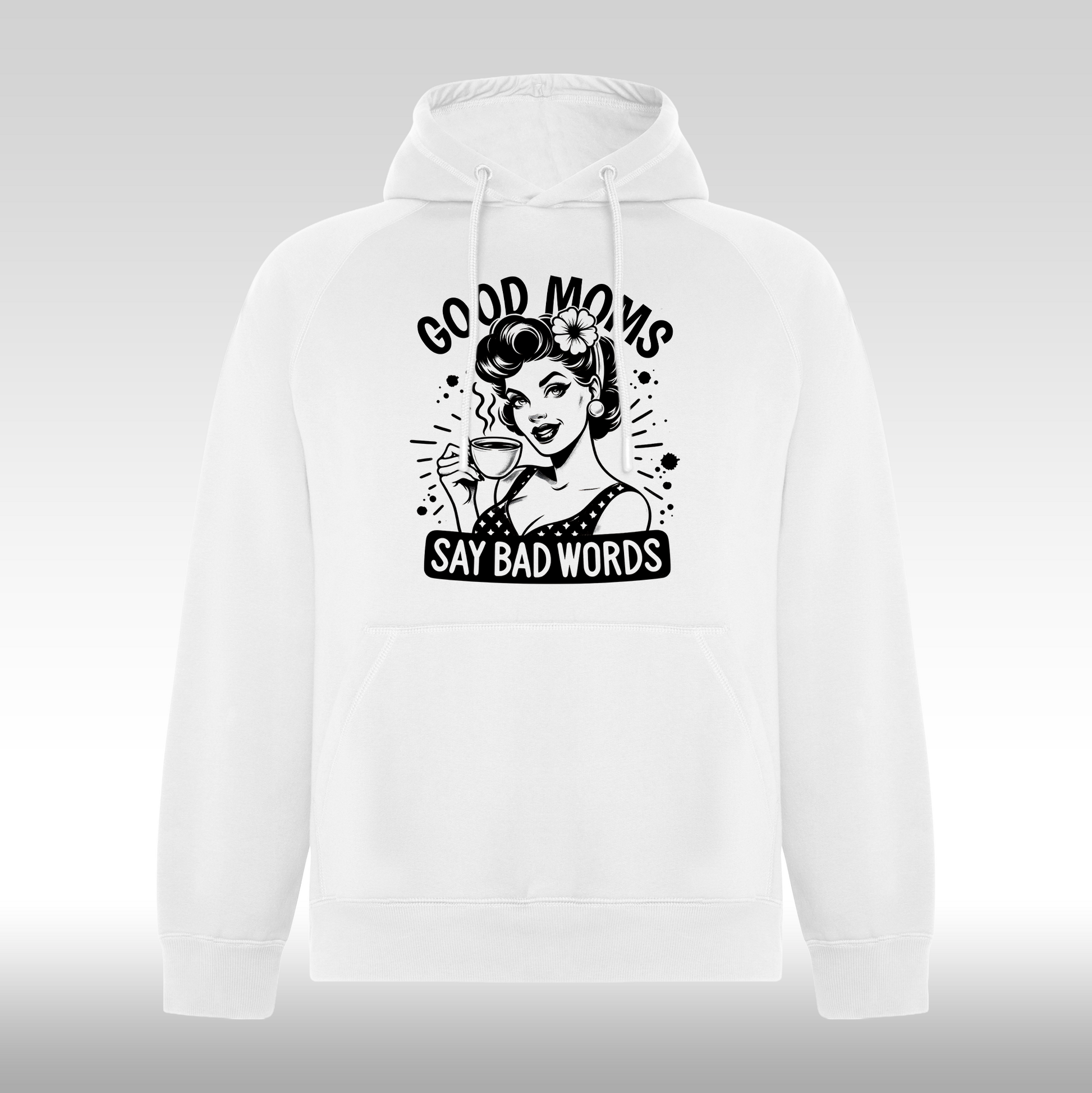 Hanorac alb personalizat Dama mama "Good Moms Say Bad Words" streetwear
