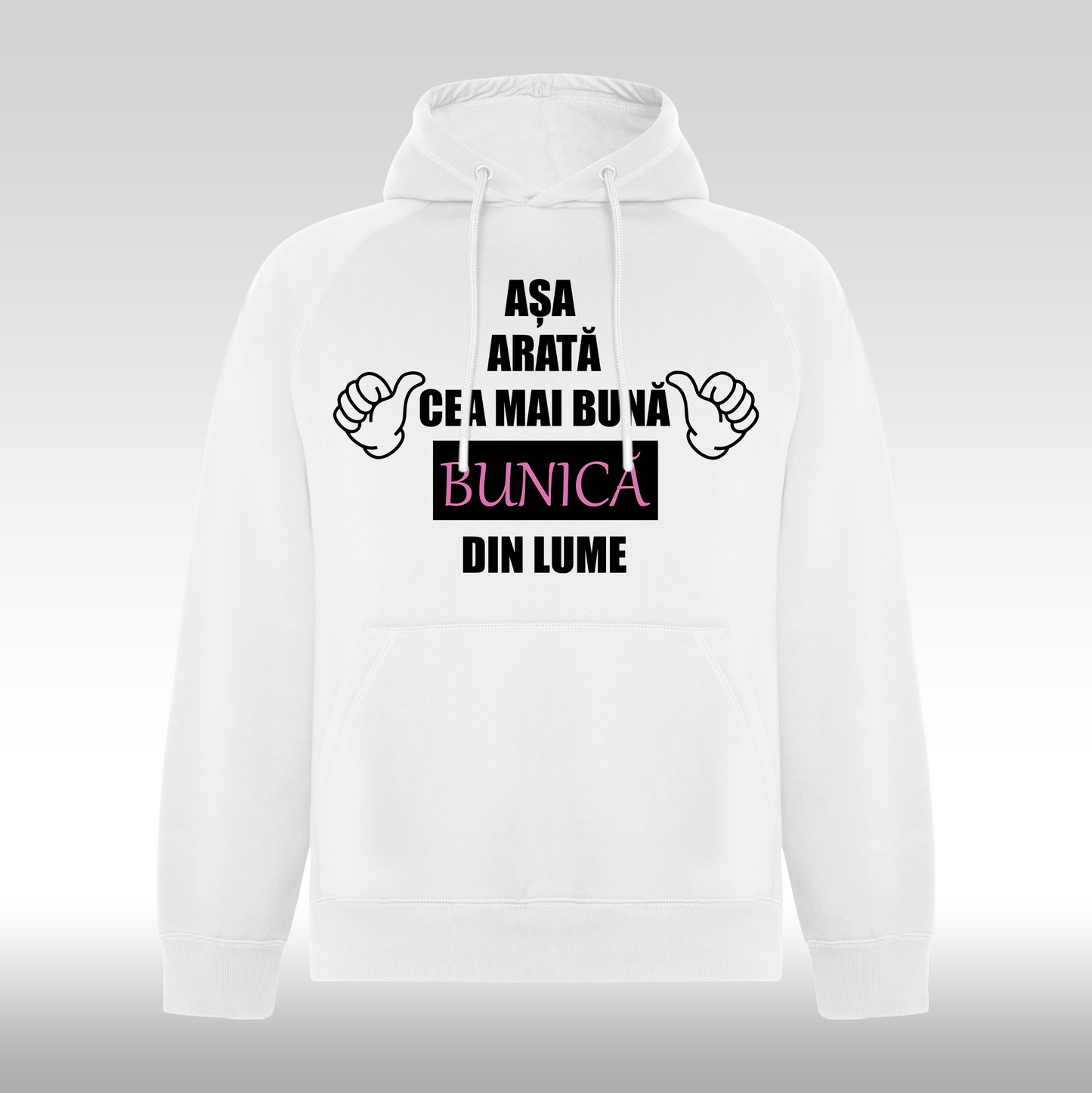 Hanorac alb personalizat Fata Dama mesaj "Asa Arata Cea Mai Buna Bunica Din Lume" streetwear
