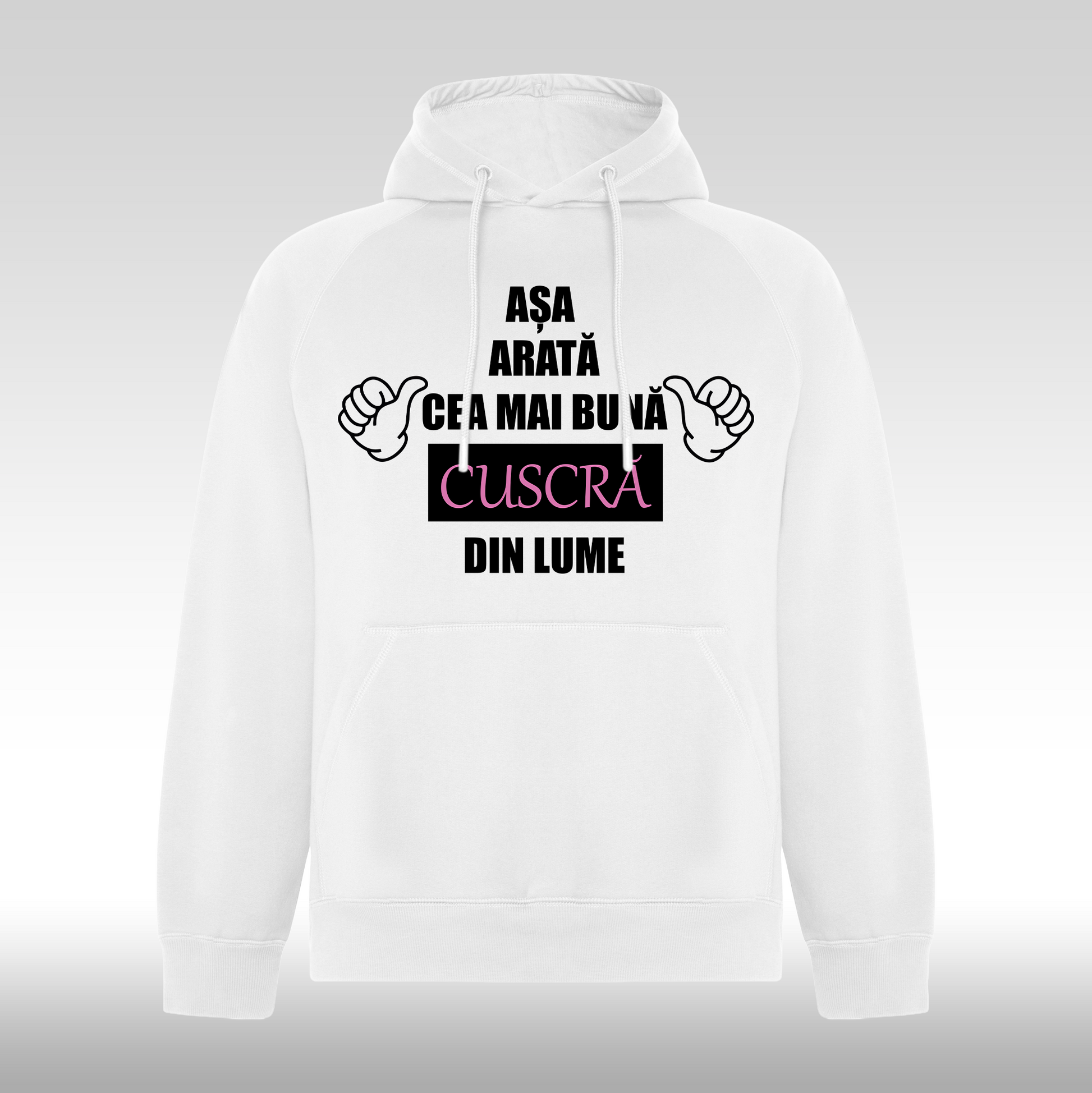 Hanorac alb personalizat Fata Dama mesaj "Asa Arata Cea Mai Buna Cuscra Din Lume" streetwear
