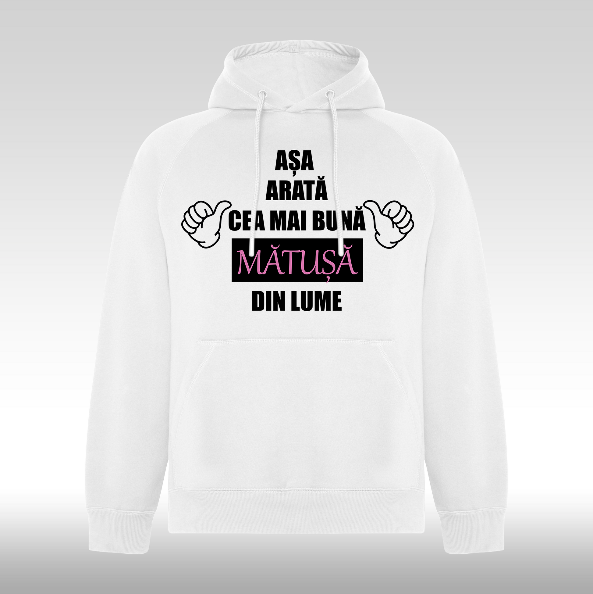 Hanorac alb personalizat Fata Dama mesaj "Asa Arata Cea Mai Buna Matusa Din Lume" streetwear
