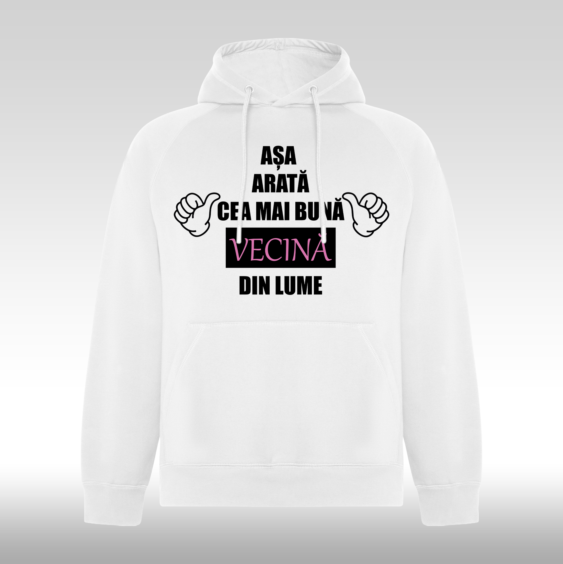 Hanorac alb personalizat Fata Dama mesaj "Cea Mai Buna Vecina" streetwear
