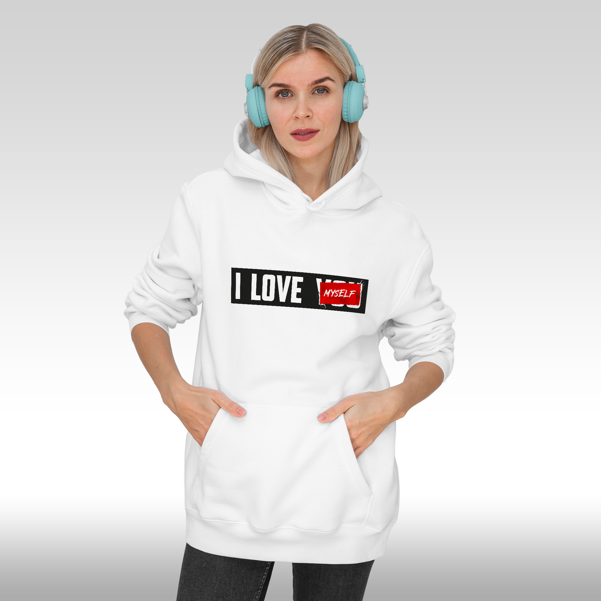 Hanorac alb personalizat dama urban "I love Myself" streetwear
