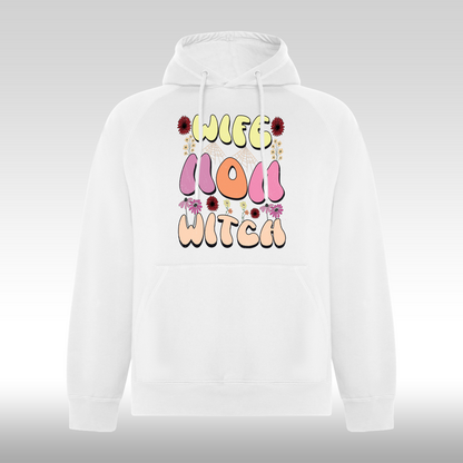 Hanorac alb personalizat Dama mama "Wife, Mom, Witch" streetwear
