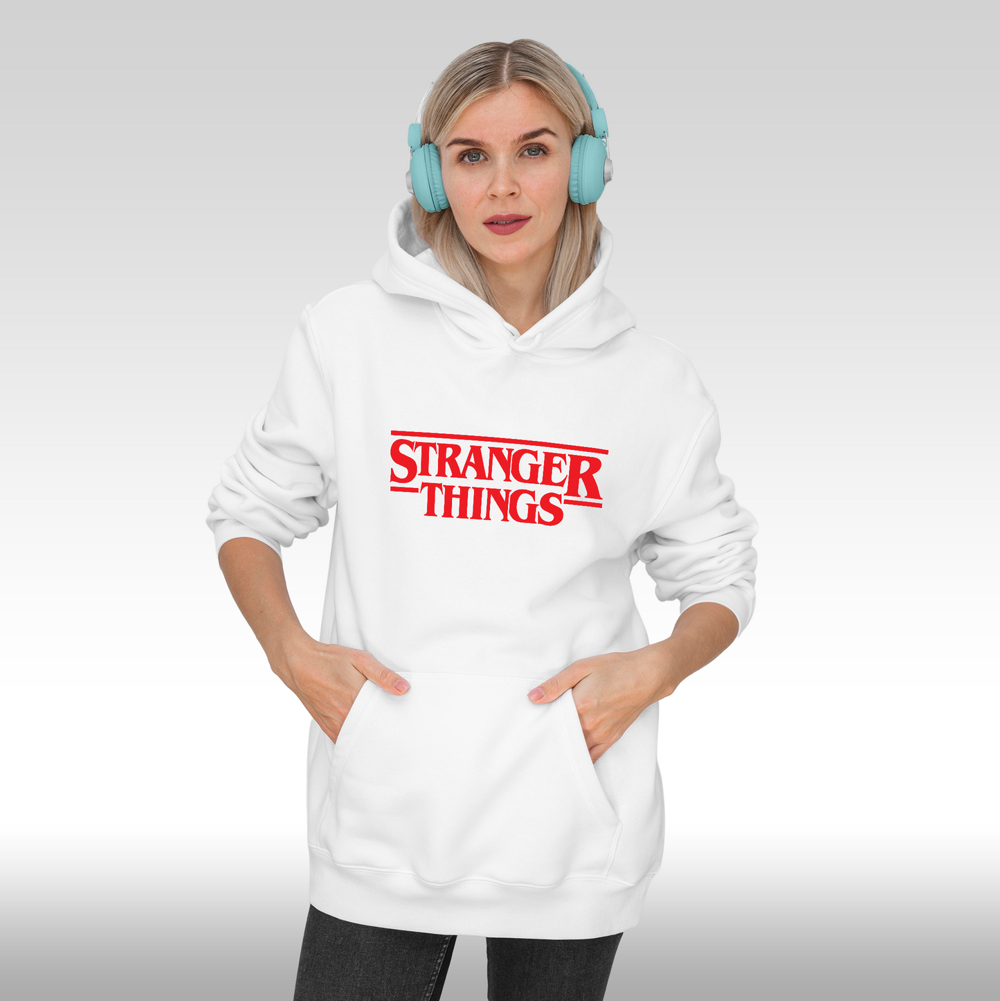 Hanorac alb personalizat fata Dama urban "Stranger Things" streetwear