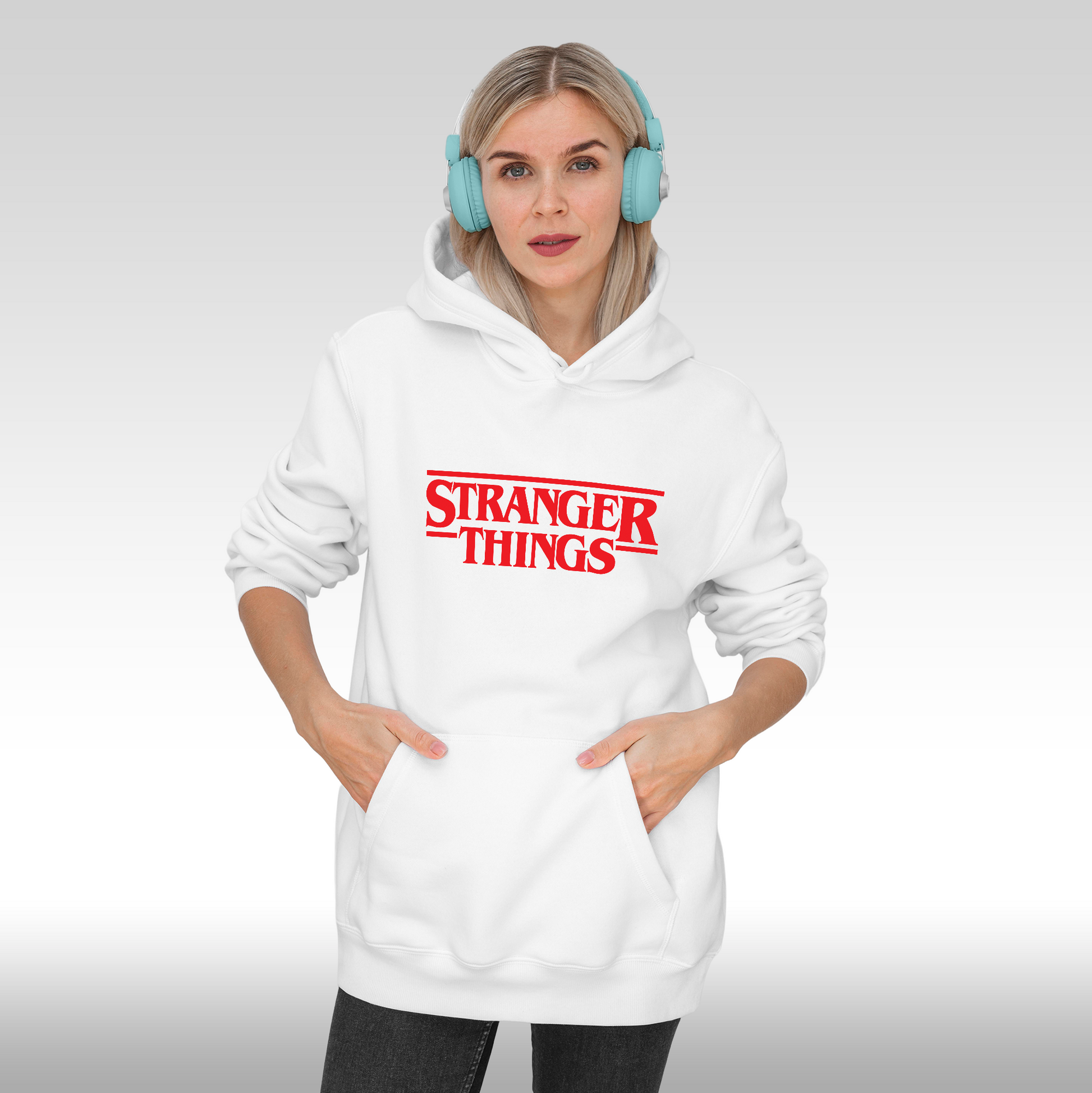 Hanorac alb personalizat fata Dama urban "Stranger Things" streetwear