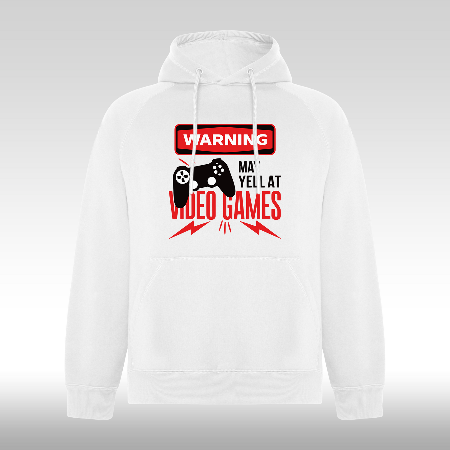 Hanorac alb personalizat gaming "Warning, May Yell At Video Games" streetwear
