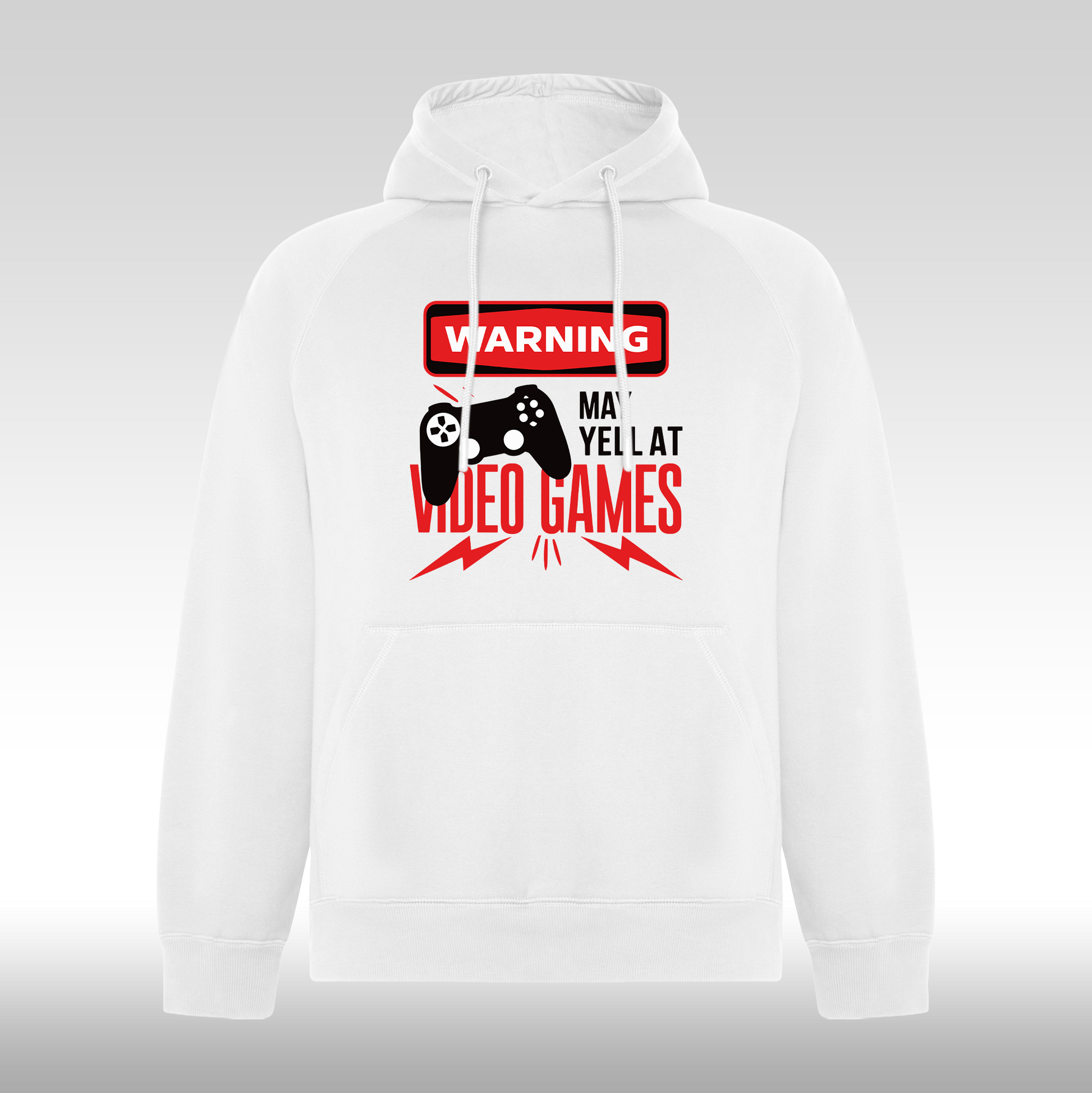 Hanorac alb personalizat gaming "Warning, May Yell At Video Games" streetwear
